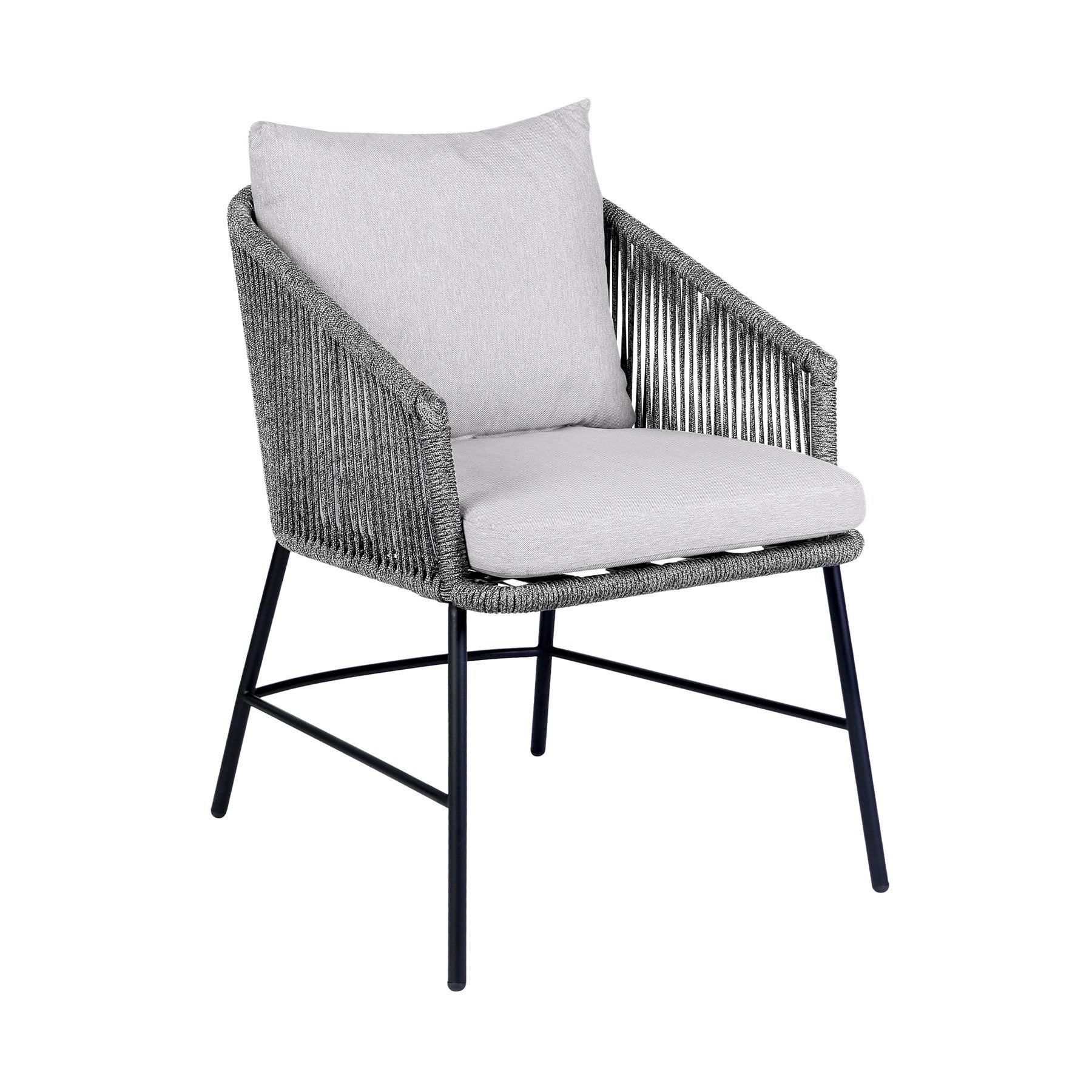Ditas Outdoor Patio Dining Chair in Black Metal and Gray Rope