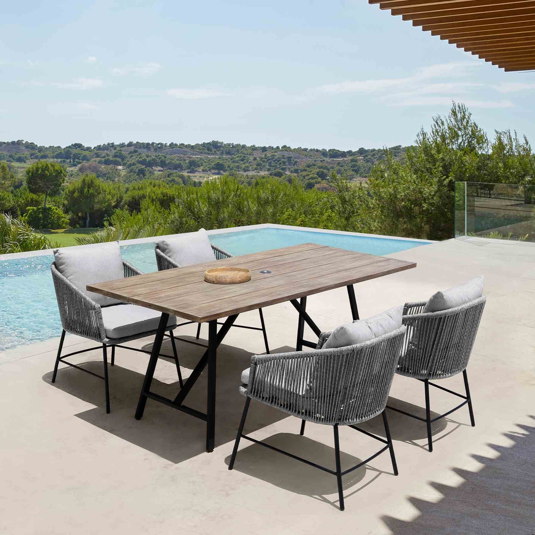 Ditas Outdoor Patio Dining Chair in Black Metal and Gray Rope - Image 14