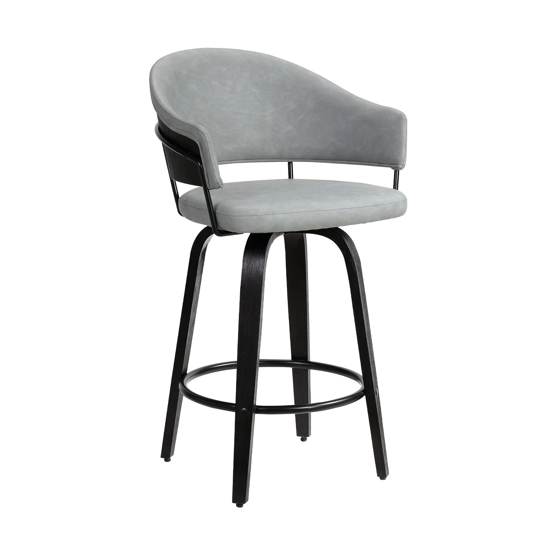 Doral 26" Light Gray Faux Leather Barstool in Black Powder Coated Finish and Black Brushed Wood