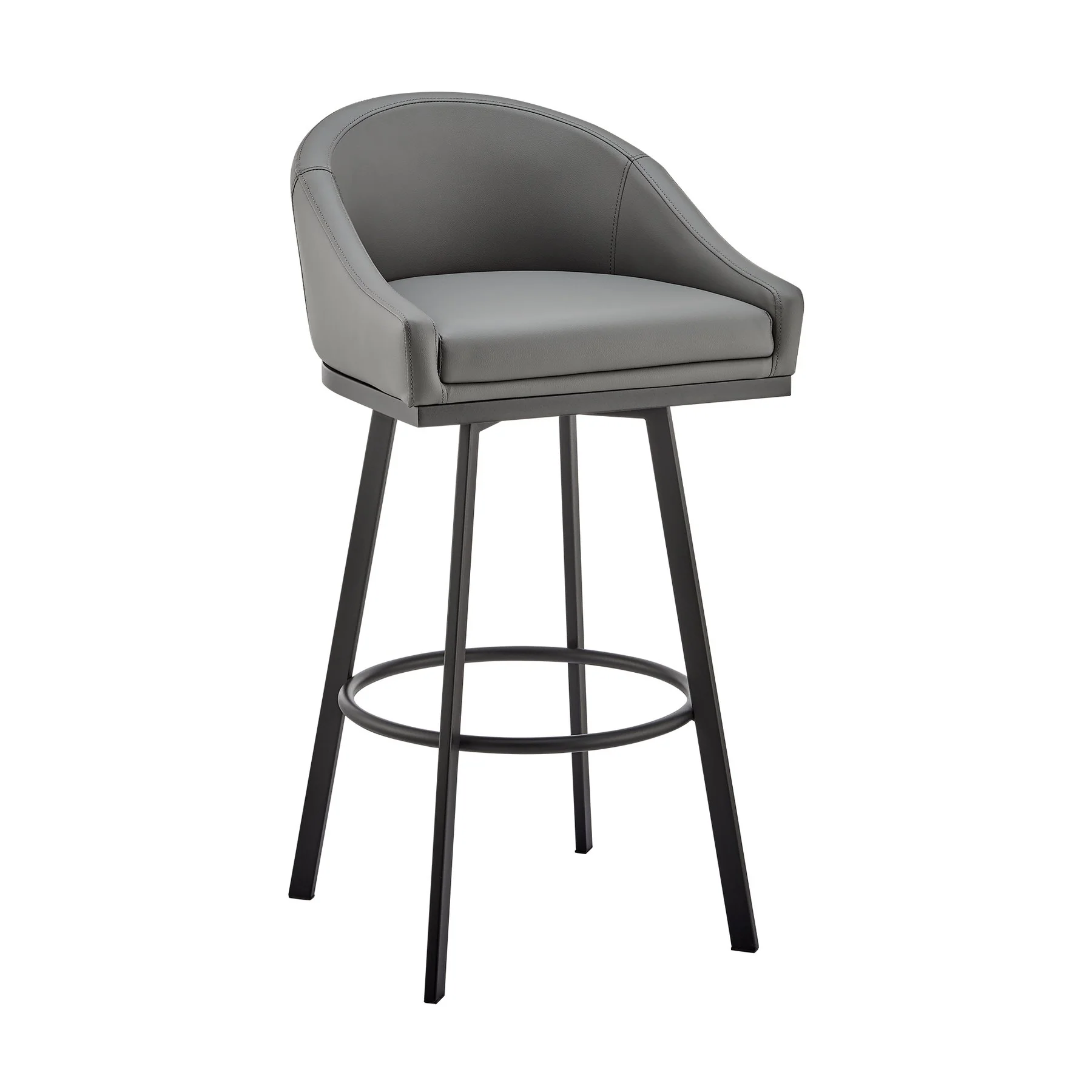 Eleanor Swivel Bar Stool in Black Metal with Gray Faux Leather