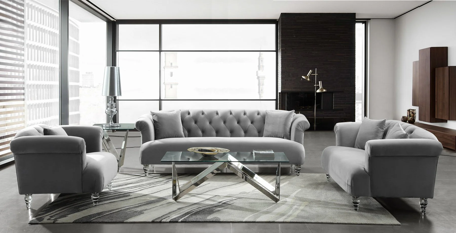 Elegance Contemporary Sofa in Gray Velvet with Acrylic Legs - Image 4