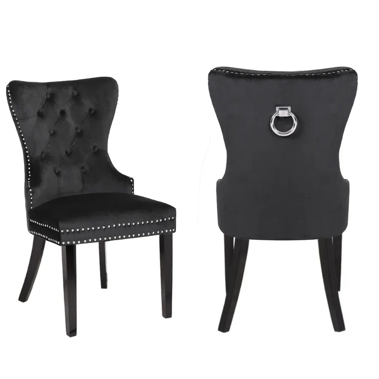Erica Wood Legs Chair Finish with Velvet Fabric in Black