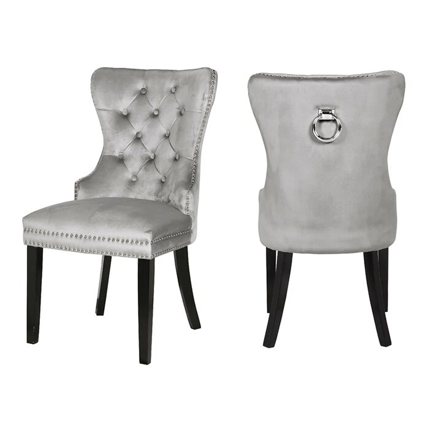 Erica Wood Legs Chair Finish with Velvet Fabric in Light Gray