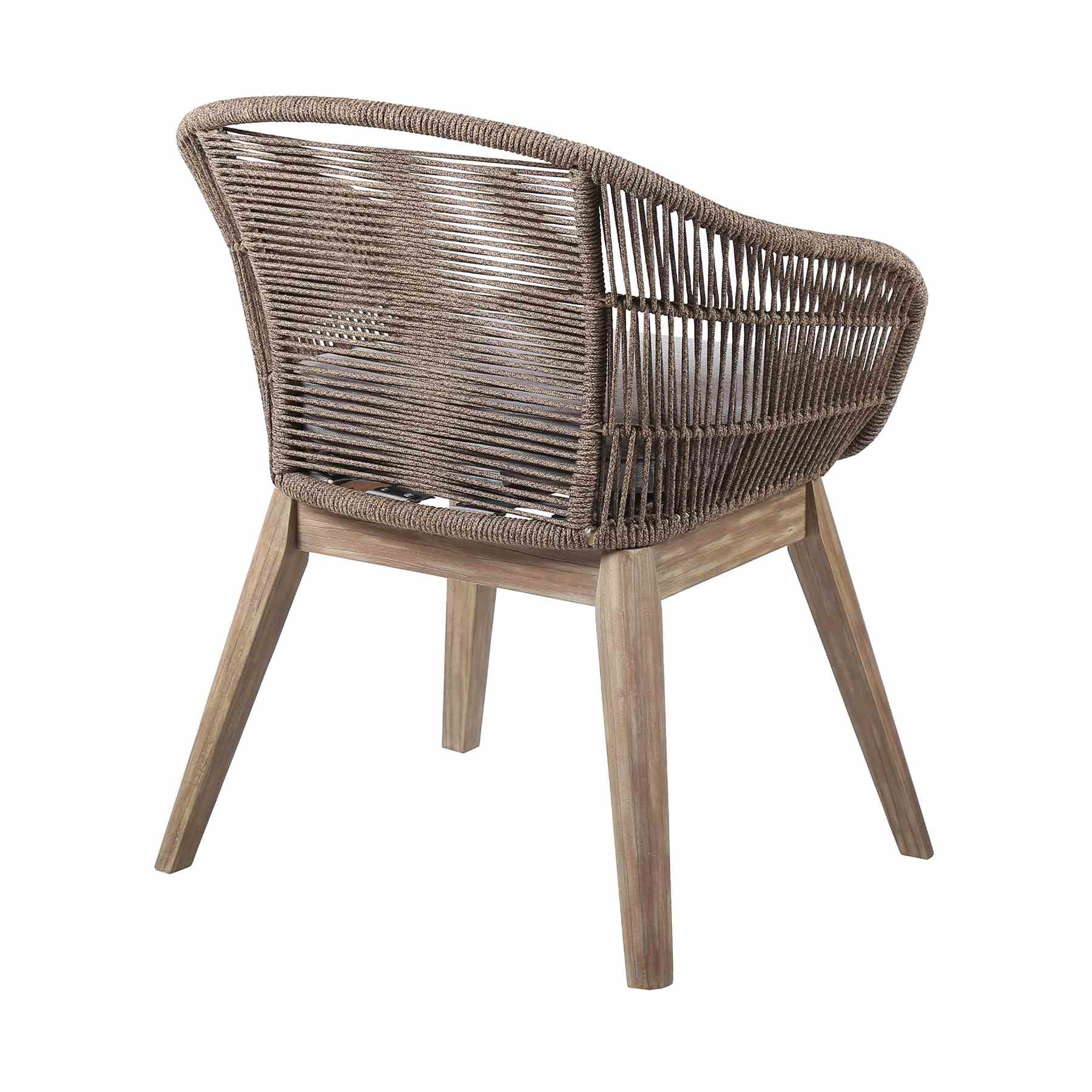 Escondido Tutti Frutti Outdoor Patio 5 Piece Round Dining Set in Eucalyptus Wood with Truffle Rope and Gray Cushions - Image 3