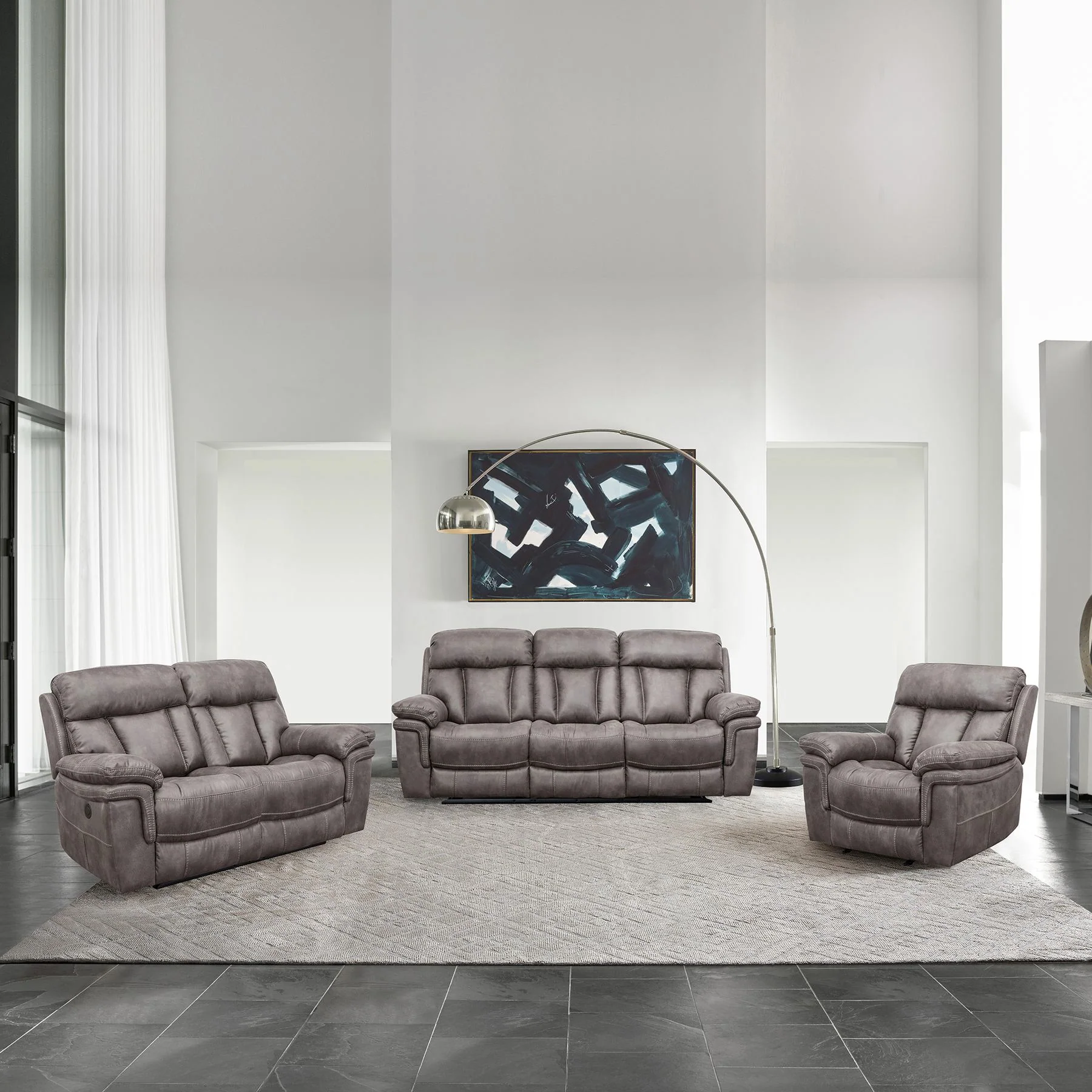 Estelle Power Loveseat in Gunmetal Fabric - Image 11
