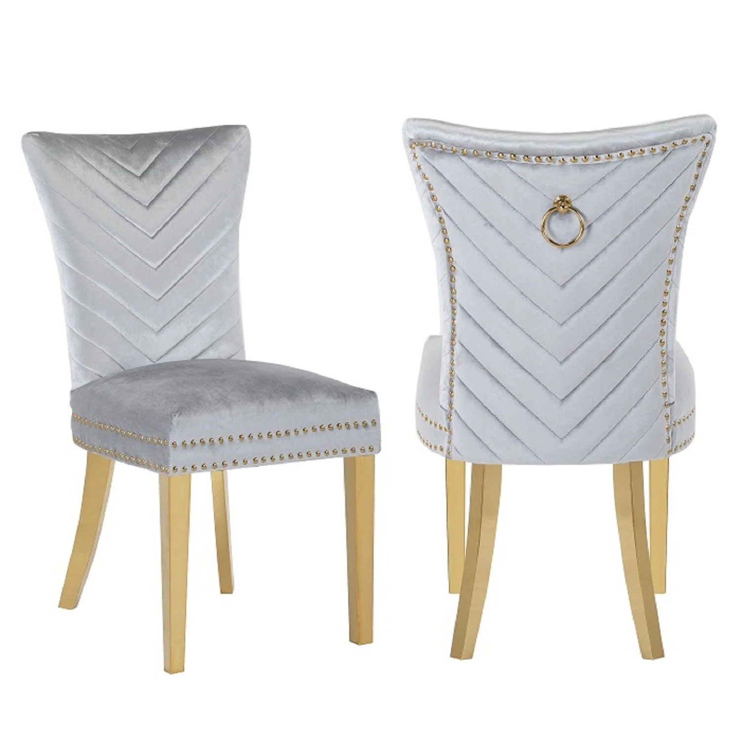 Eva Gold Legs Chair Finish with Velvet Fabric in Light Gray