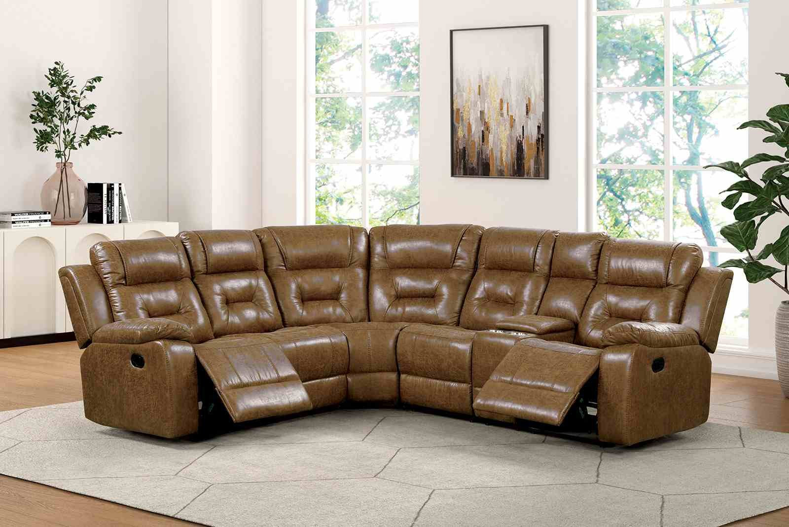 Ezekius Manual Sectional, Brown