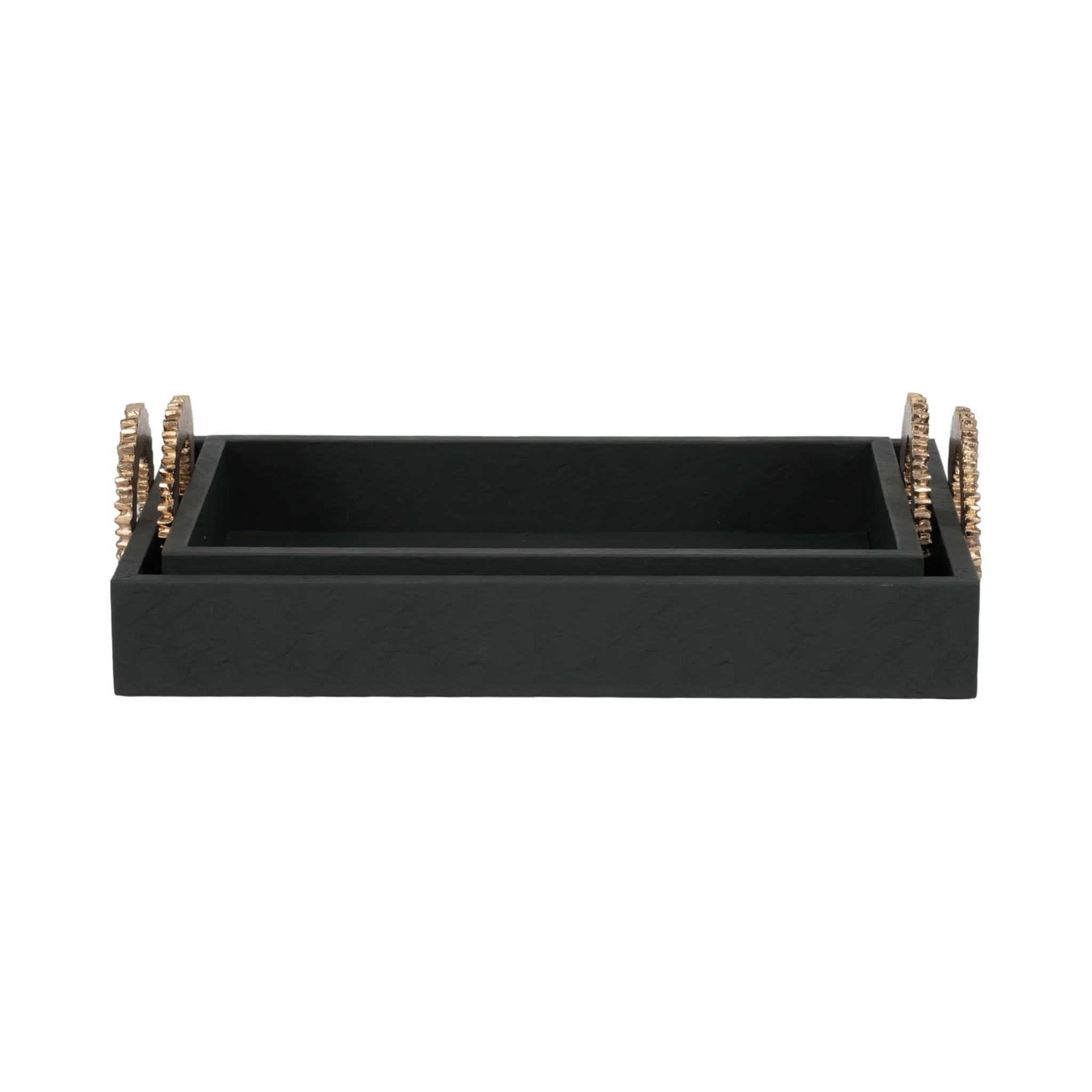 Faux Leather, S/2 16/18" 5th Ave Trays, Green/gold
