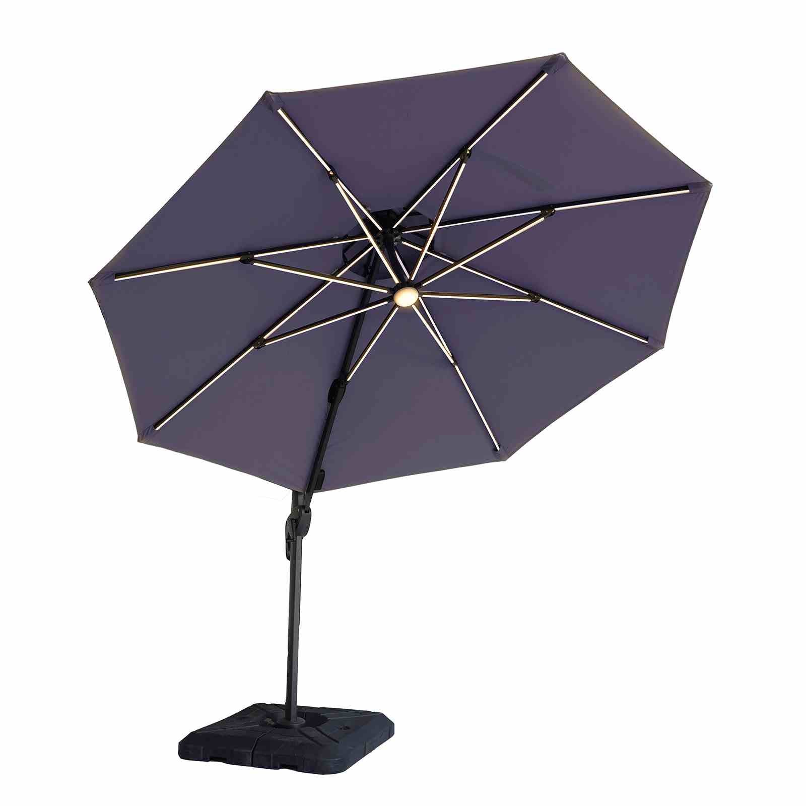 Fera 10' Round Umbrella, LED Bulb, Navy + Base