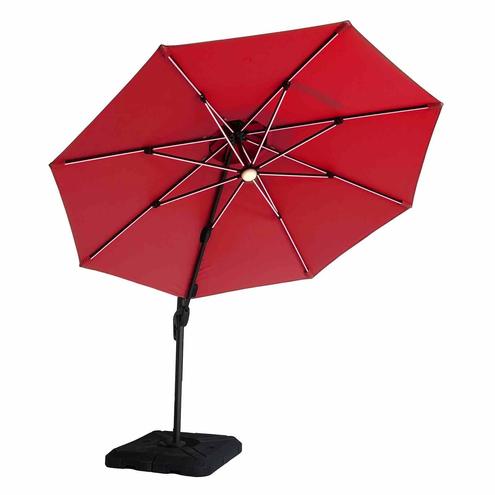 Fera 10' Round Umbrella, LED Bulb, Red + Base