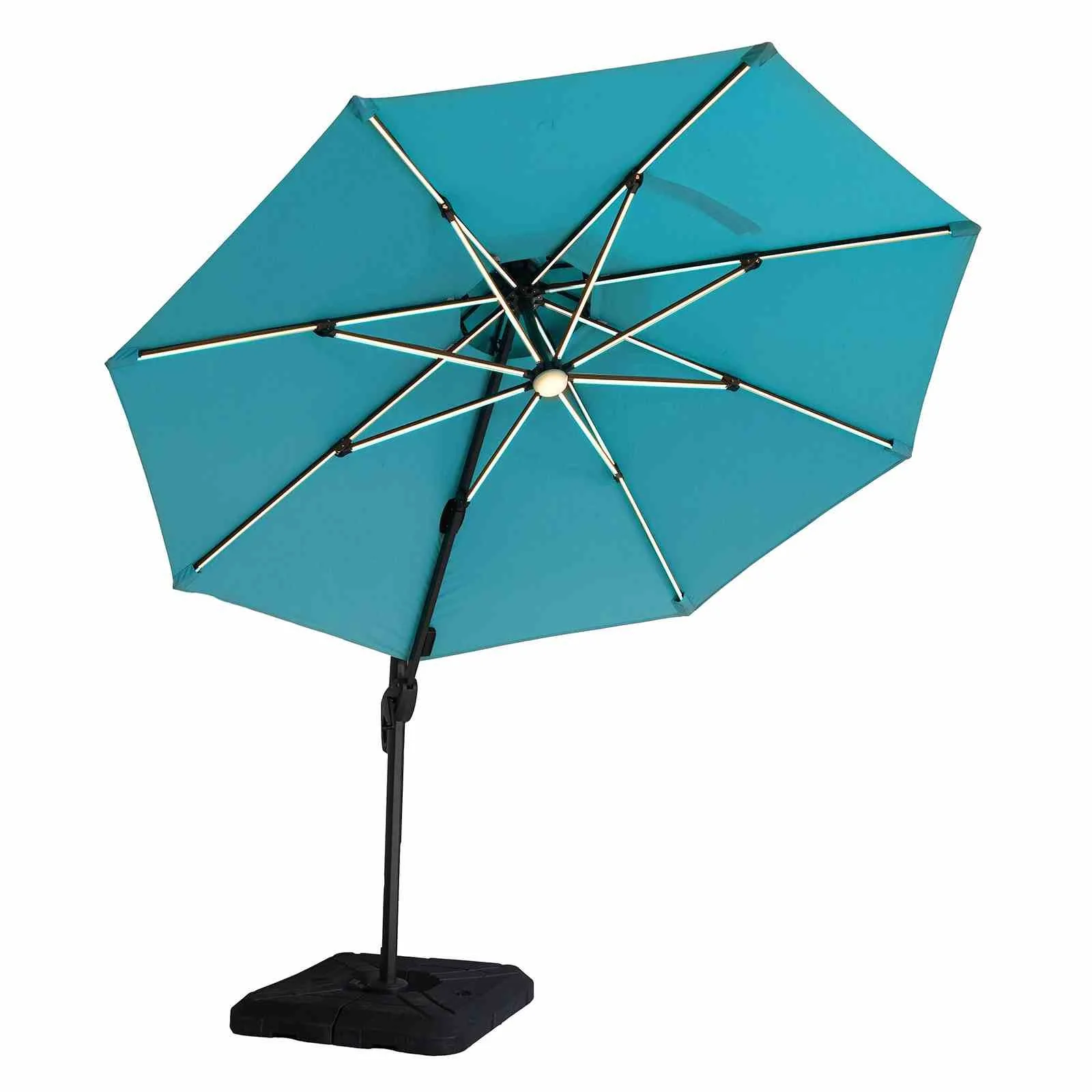 Fera 10' Round Umbrella, LED Bulb, Teal + Base