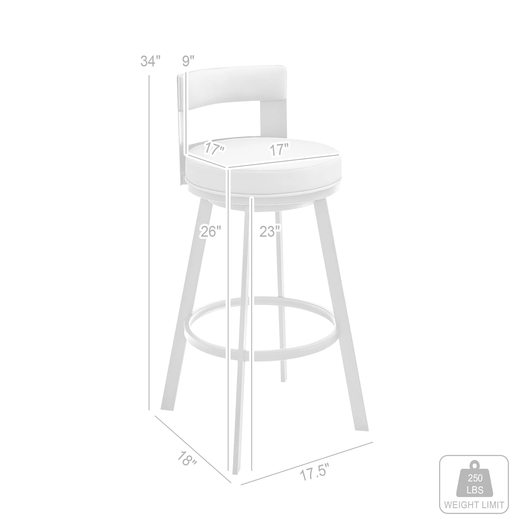 Flynn 26" Swivel Counter Stool in Brushed Stainless Steel with Black Faux Leather - Image 8