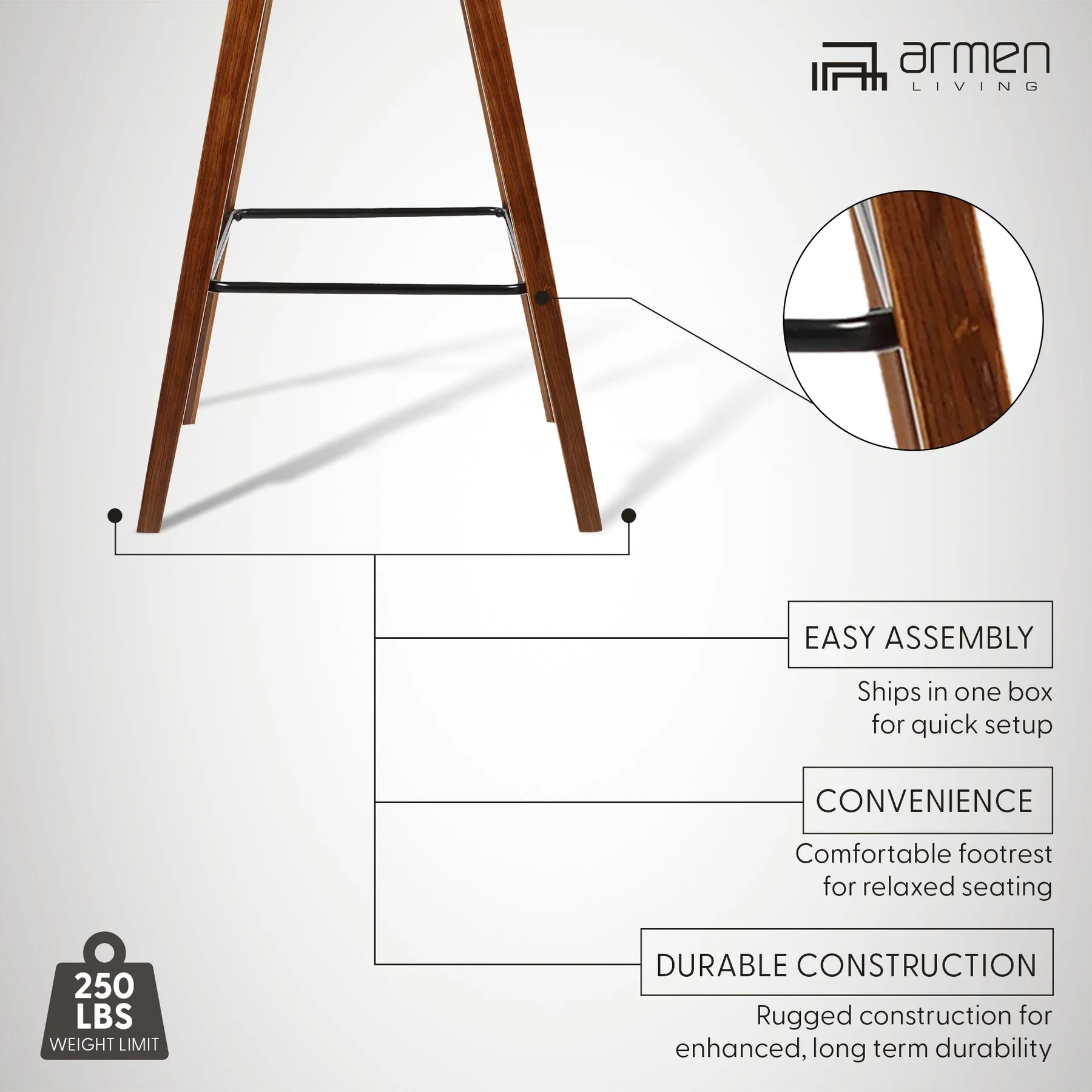 Fox 25.5" Counter Height Brown Faux Leather and Walnut Wood Mid-Century Modern Bar Stool - Image 11