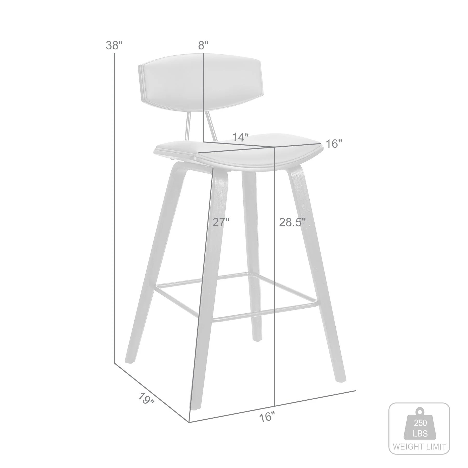 Fox 28.5" Bar Height Brown Faux Leather and Walnut Wood Mid-Century Modern Bar Stool - Image 8
