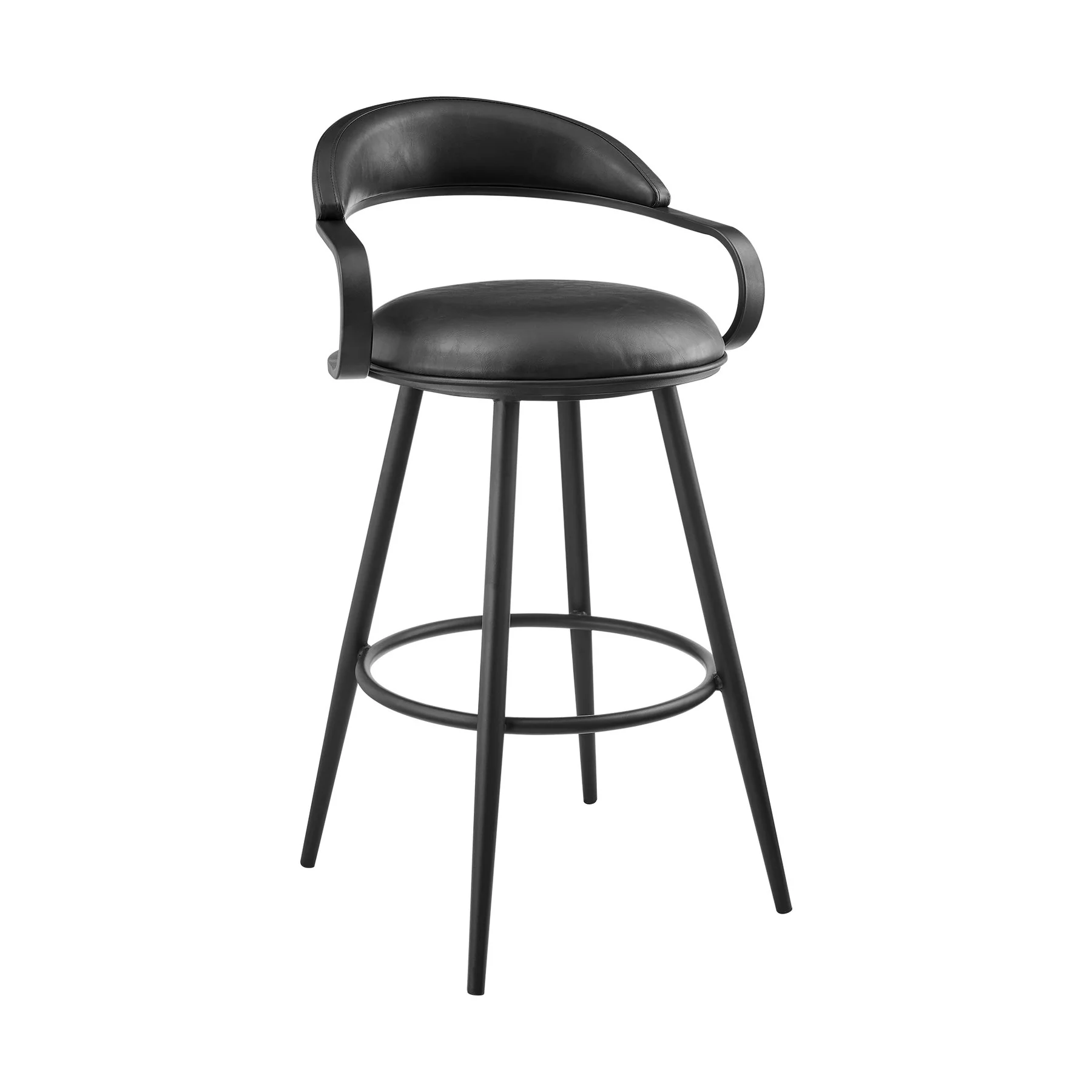 Gardenia 30" Swivel Bar Stool in Black Iron with Vintage Black Faux Leather