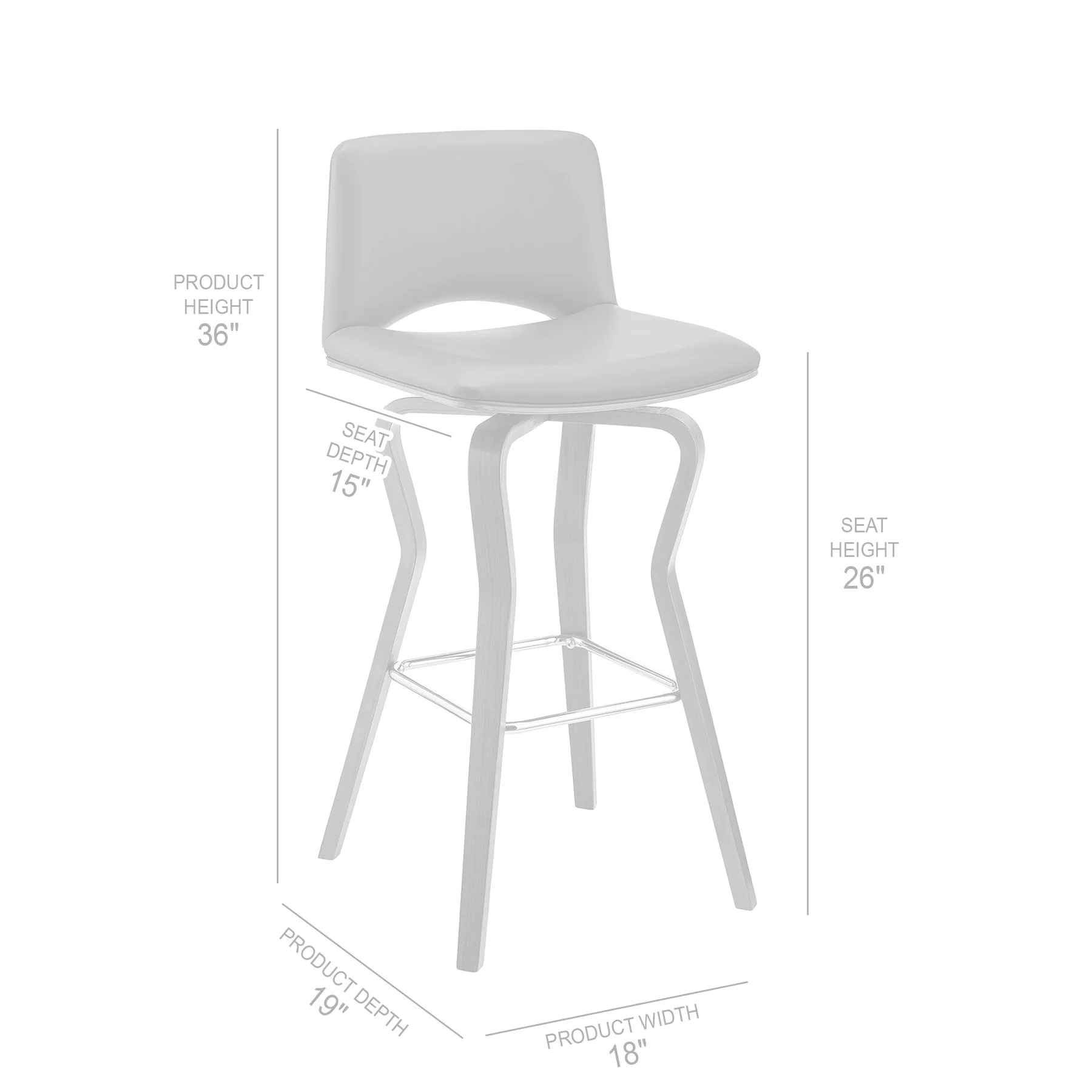 Gerty 26" Swivel Cream Faux Leather and Walnut Wood Bar Stool - Image 9
