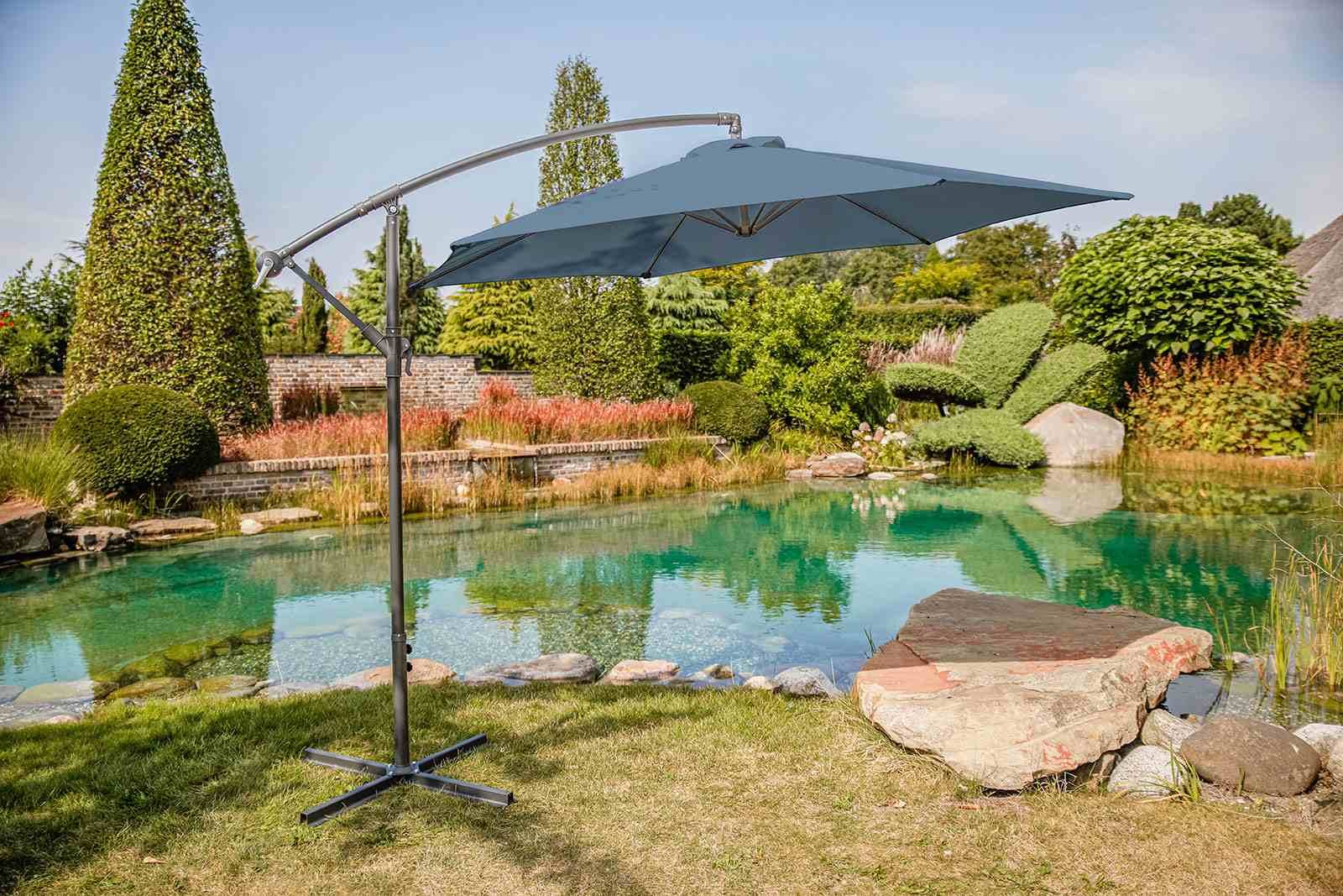 Glam Cantilever Umbrella W/Led+Base, Light Sapphire