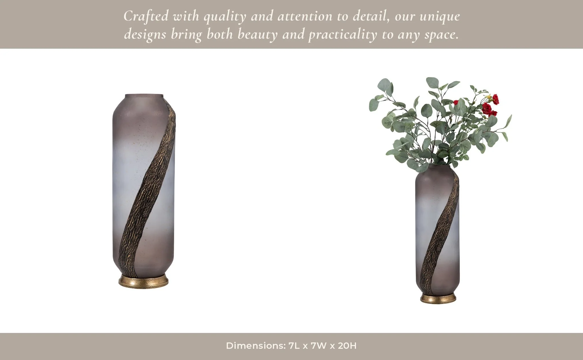 Glass, 20" Metallic Detail Vase, Blush - Image 13