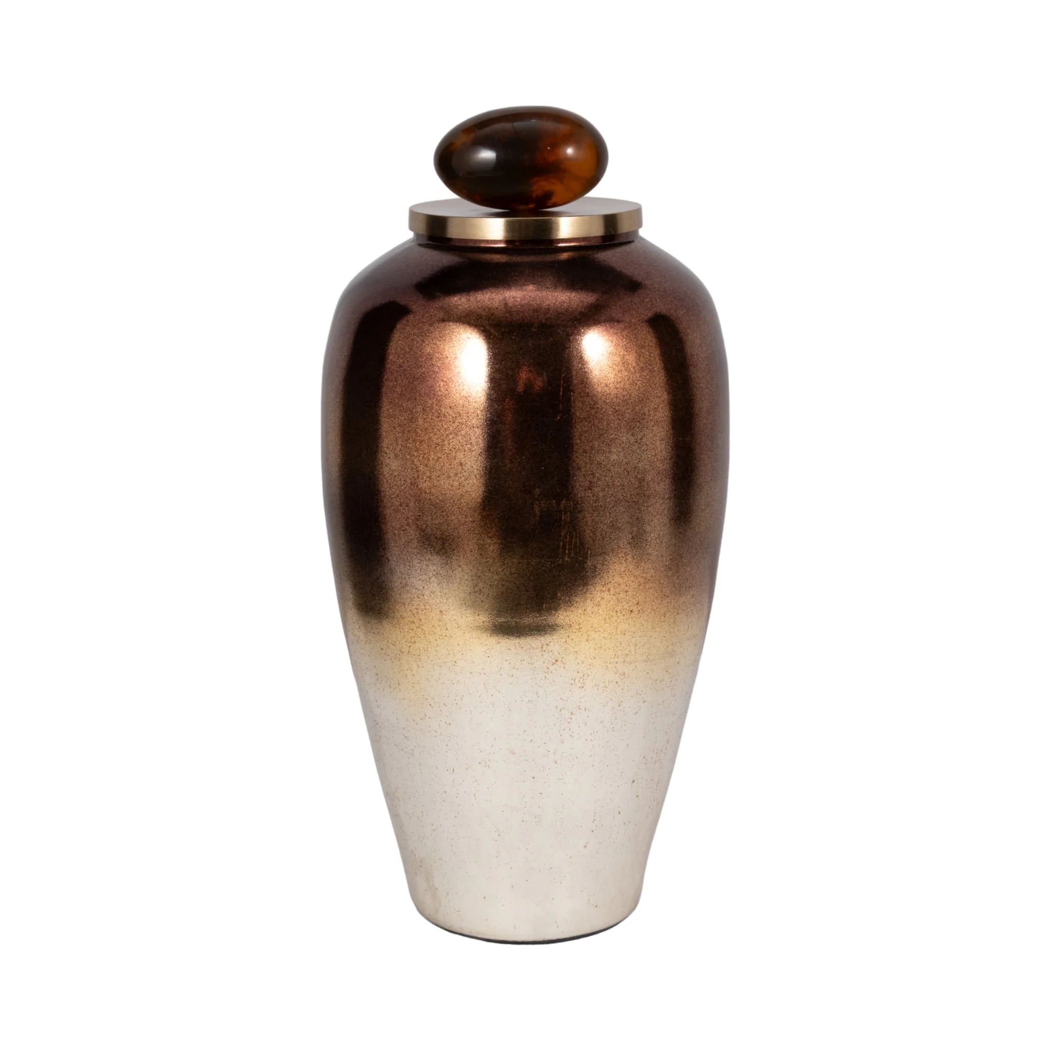 Glass, 23" Temple Vase W/ Resin Topper, Copper