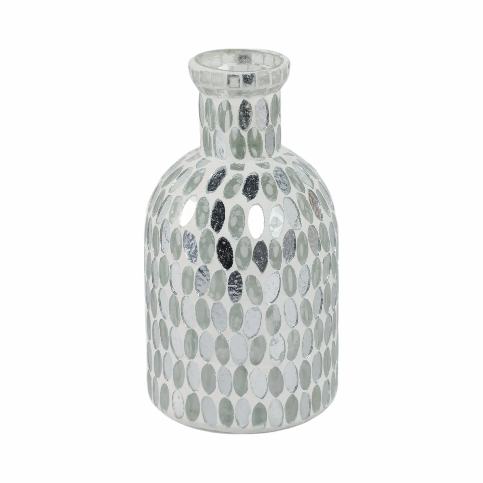 Glass, 8"h Mosaic Vase, White