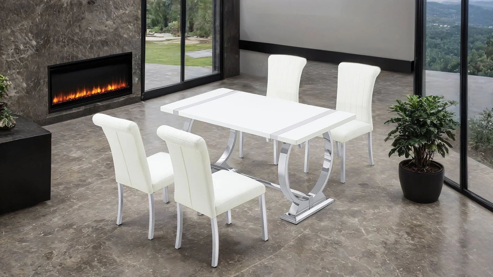 Holstebro 5 Pc. Dining Table Set, Silver - 60", SW Chair - Image 2