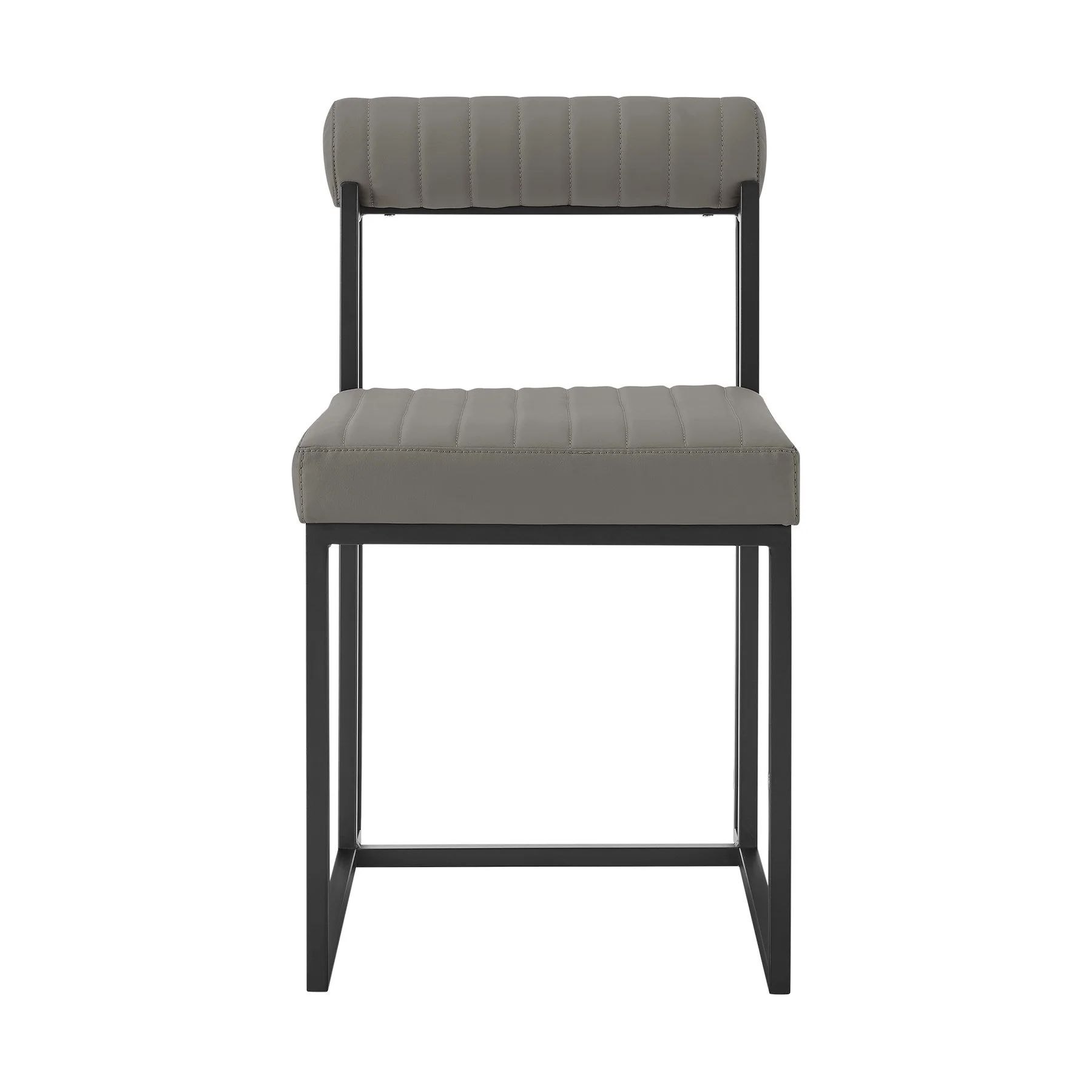 Joana Anastasia 5 Piece Round Walnut Dining Table Set with Matte Black Iron and Light Gray Faux Leather - Image 3