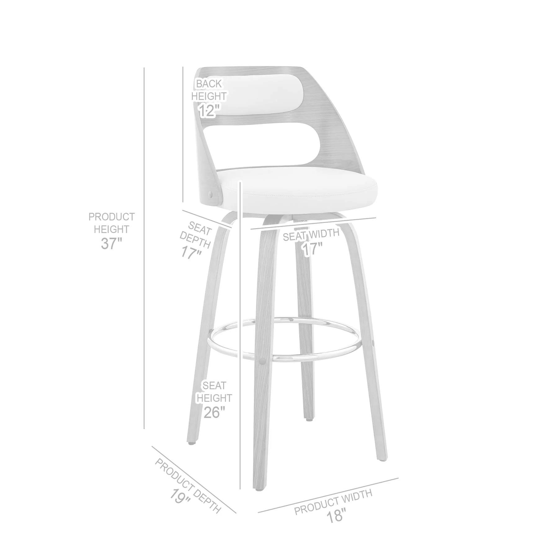Julius 26" Gray Faux Leather and Walnut Wood Bar Stool - Image 10