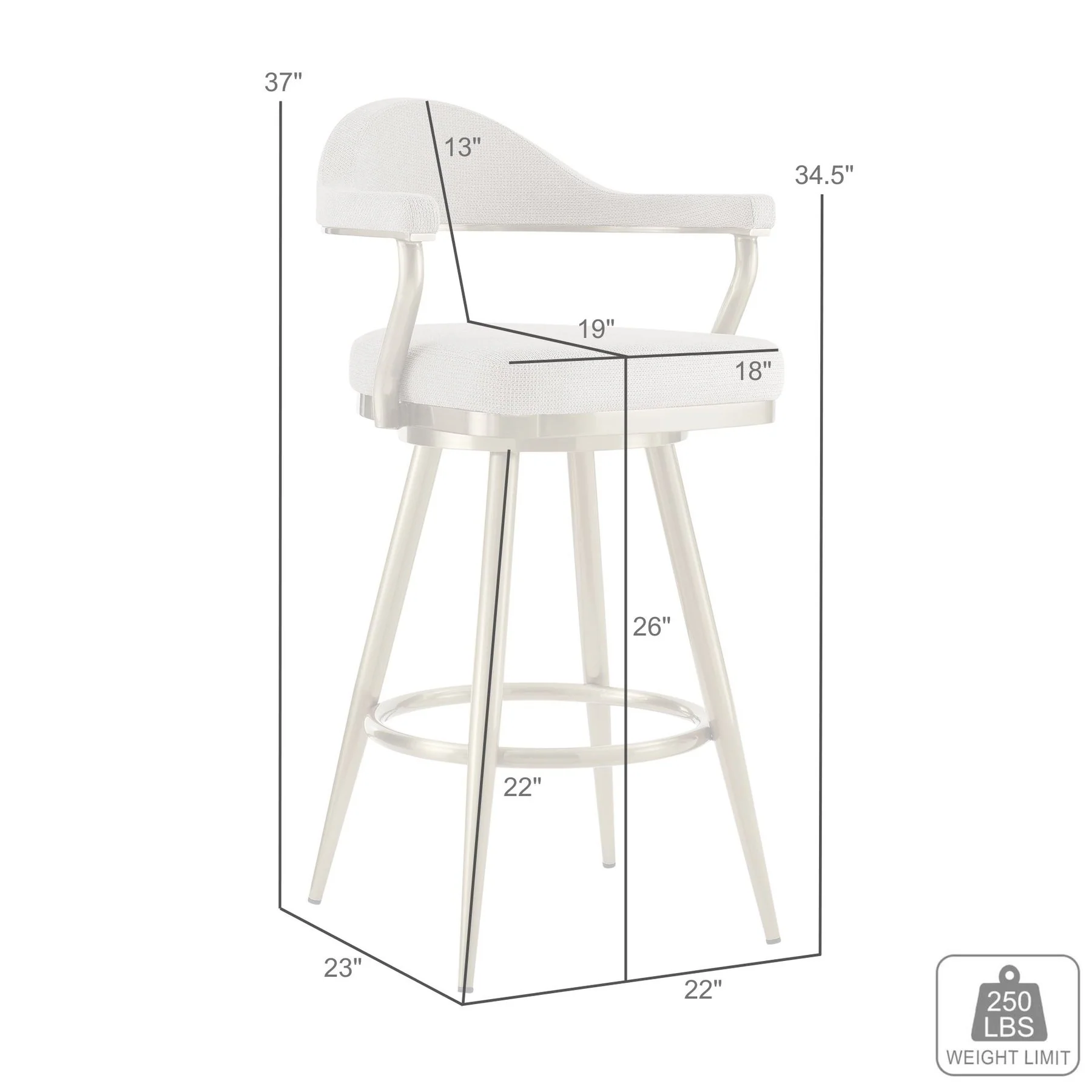 Justin 26" Swivel Counter Stool with Gold Brushed Stainless Steel and Silver Fabric - Image 9