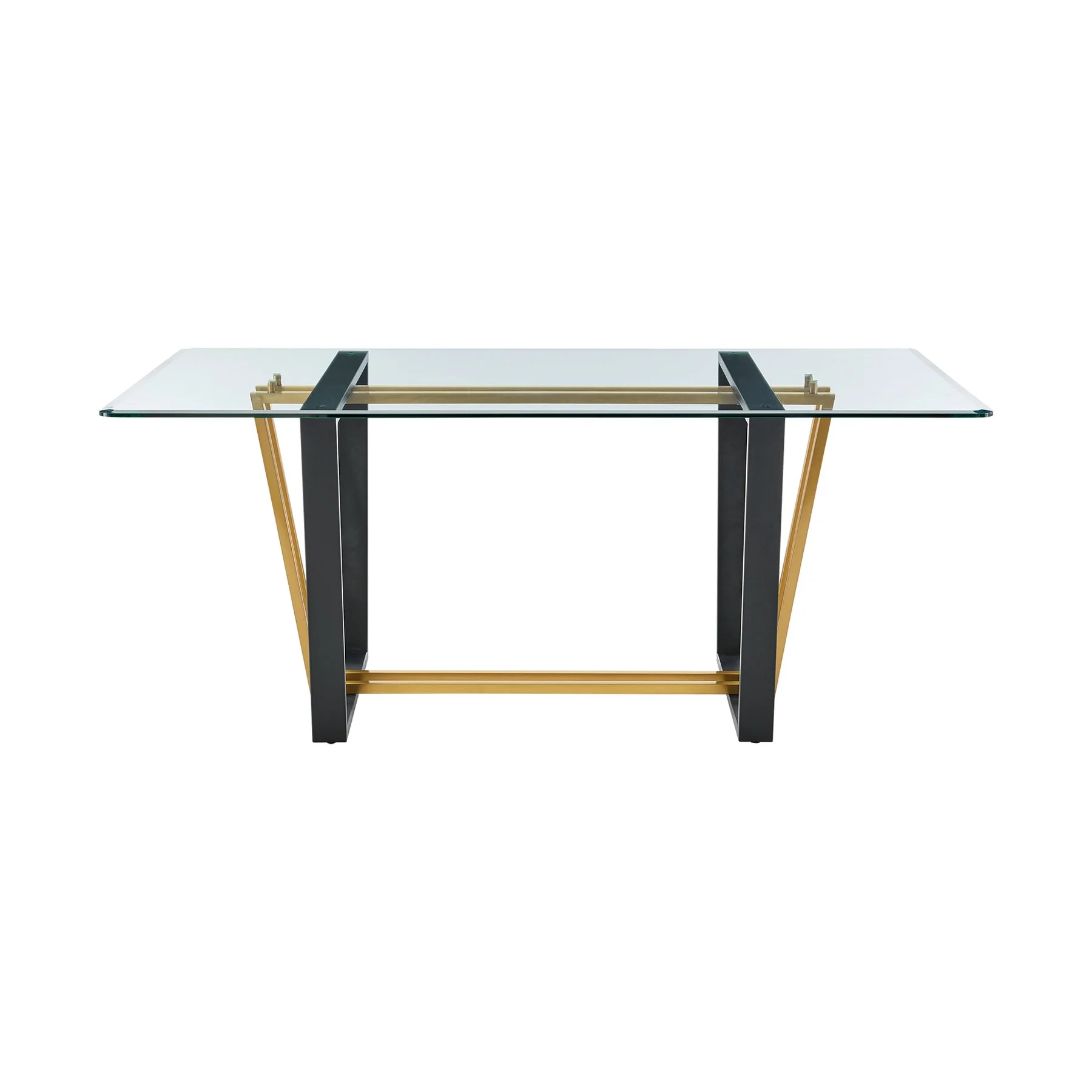 Kai Anastasia 5 Piece Rectangular Glass Dining Table Set with Gold Brushed Stainless Steel and Taupe Fabric - Image 5