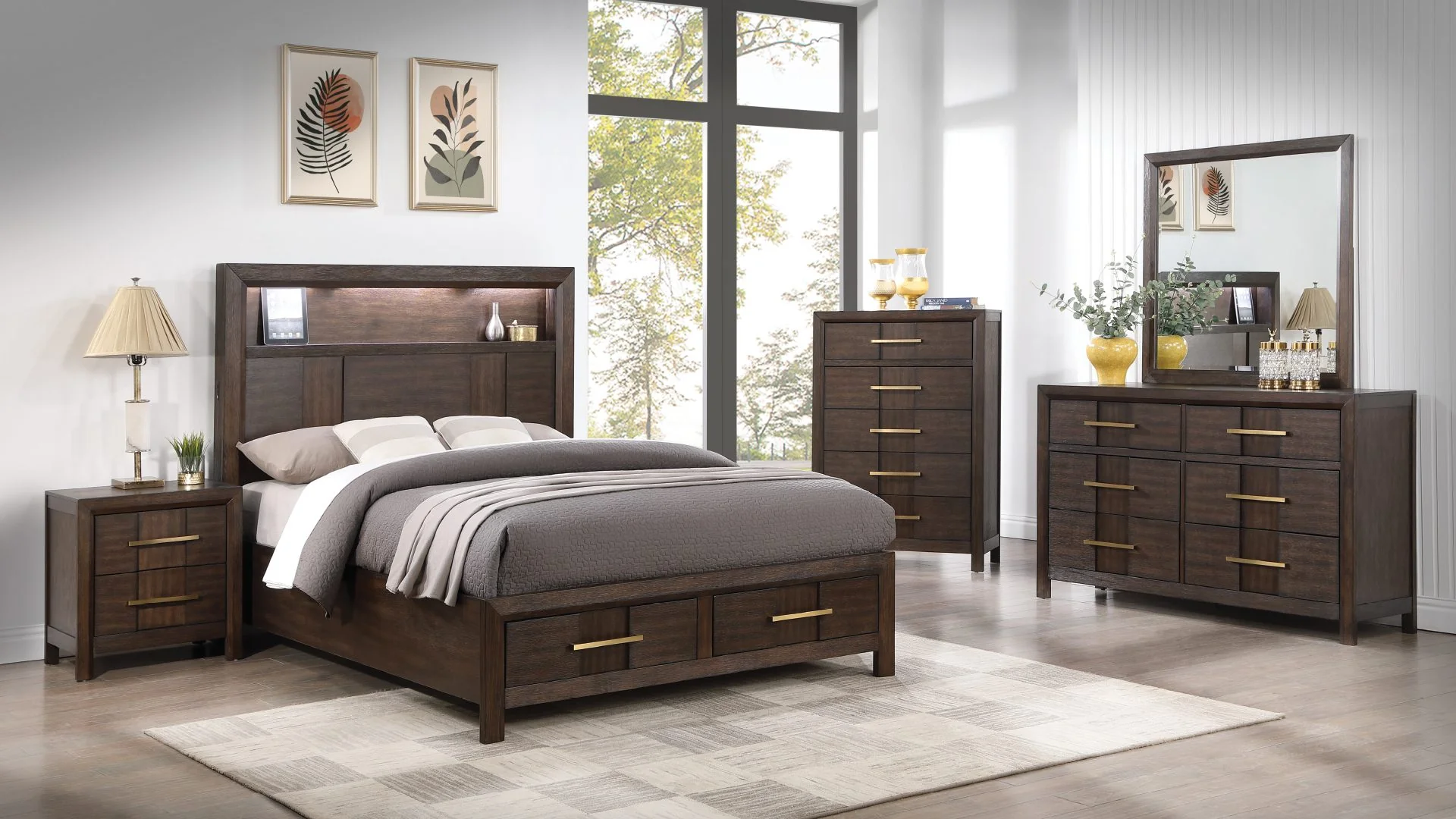 Kenzo King 5 Pc Bedroom Set Walnut - Image 2