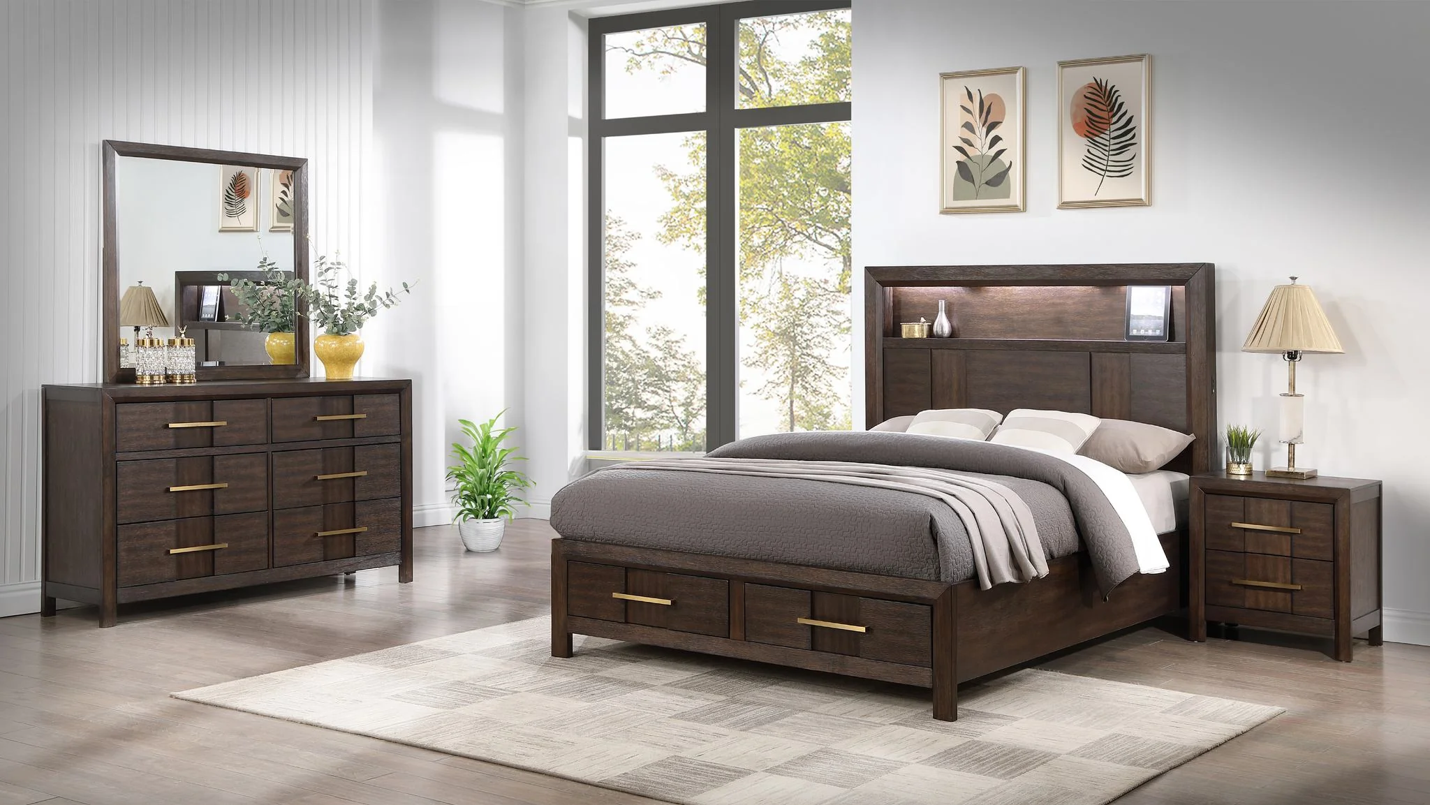 Kenzo Queen 4 Pc Bedroom Set Walnut