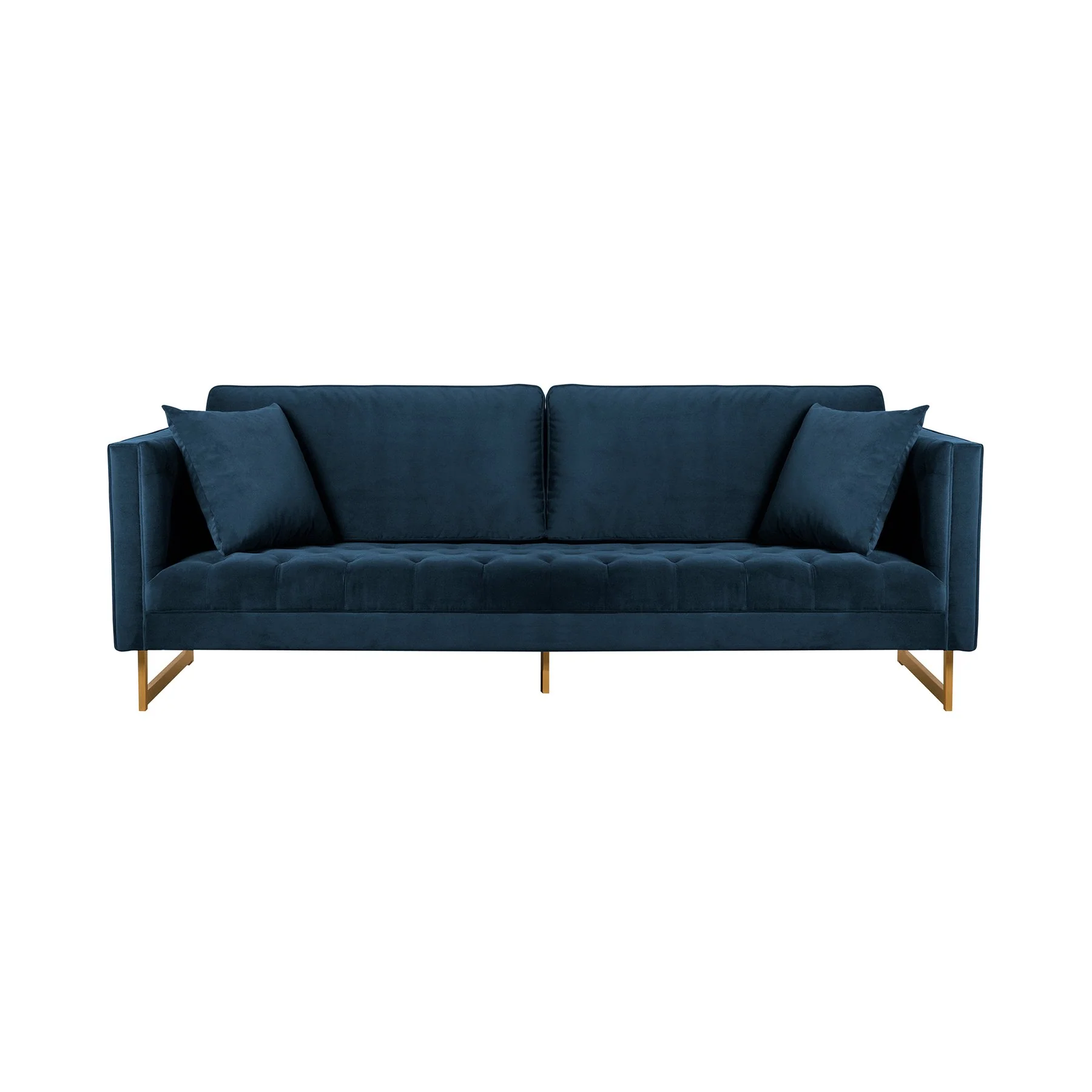 Lenox Blue Velvet Modern Sofa with Brass Legs
