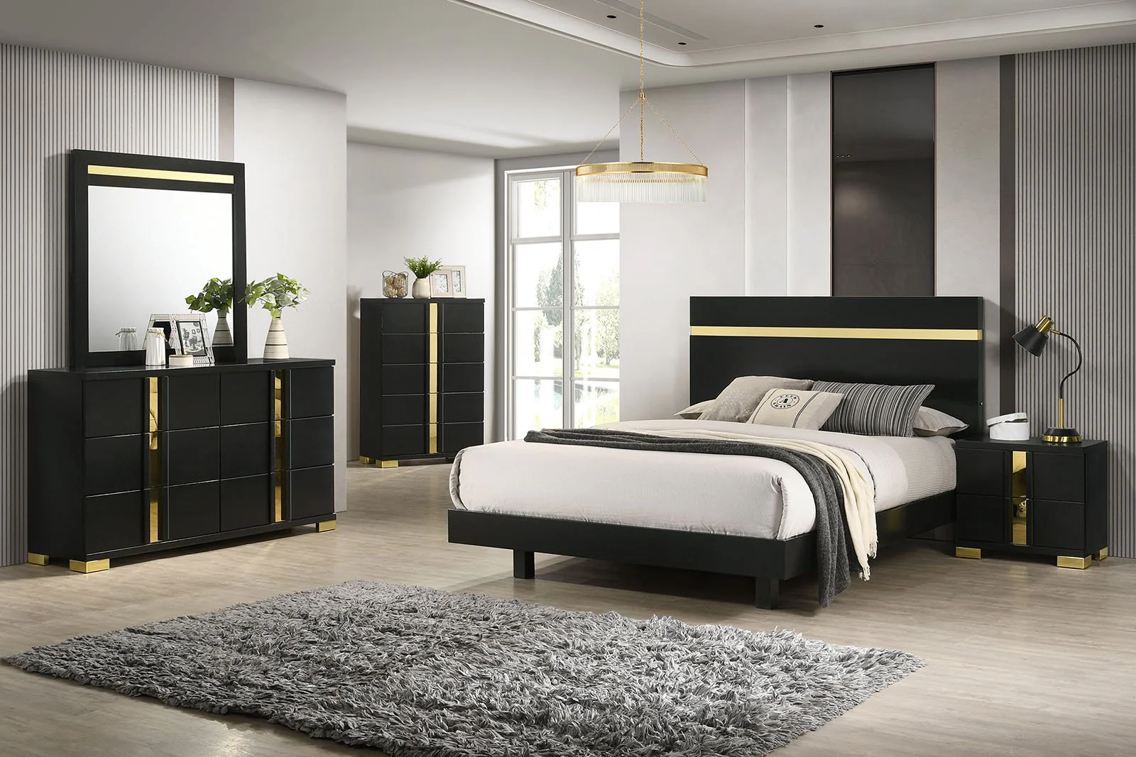 Lillestrom Full Bed, Black/Gold - Image 2