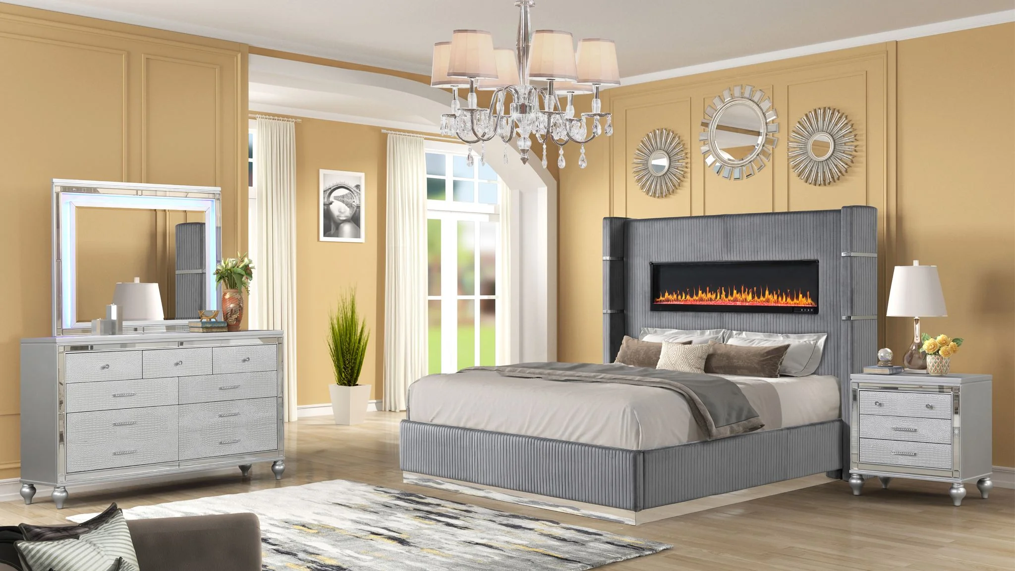 Lizelle King 4 Pc Bedroom Set Gray
