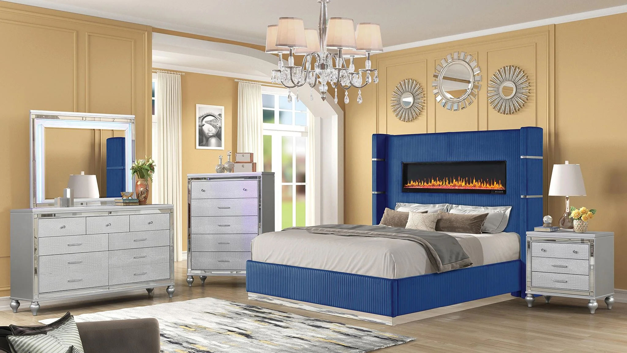 Lizelle King 5 Pc Bedroom Set Blue