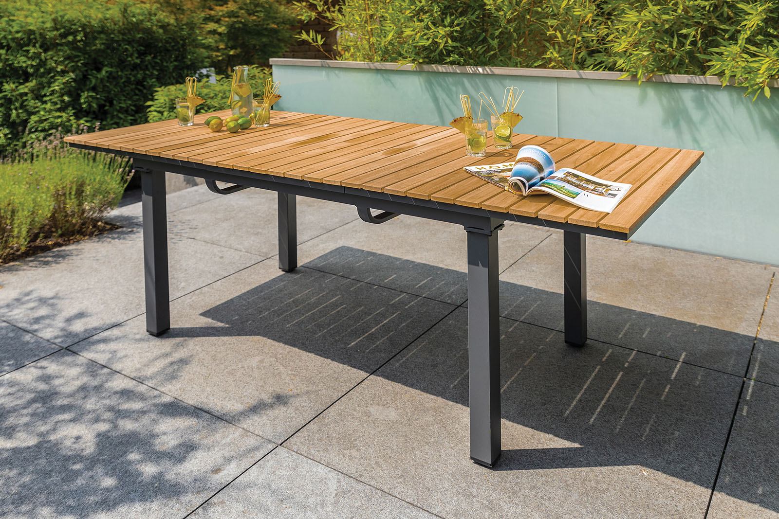 Mackay Patio Dining Table, Gun Metal/Natural Teak - Image 2