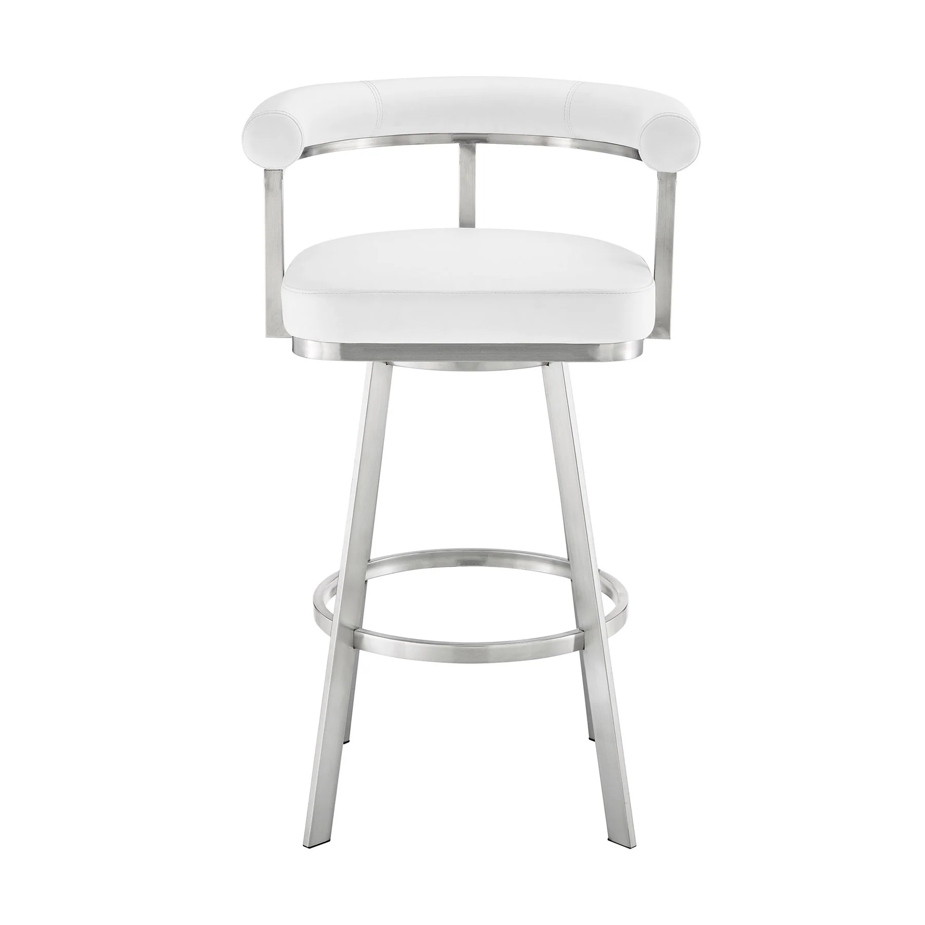 Magnolia 30" Swivel Bar Stool in Brushed Stainless Steel with White Faux Leather - Image 2