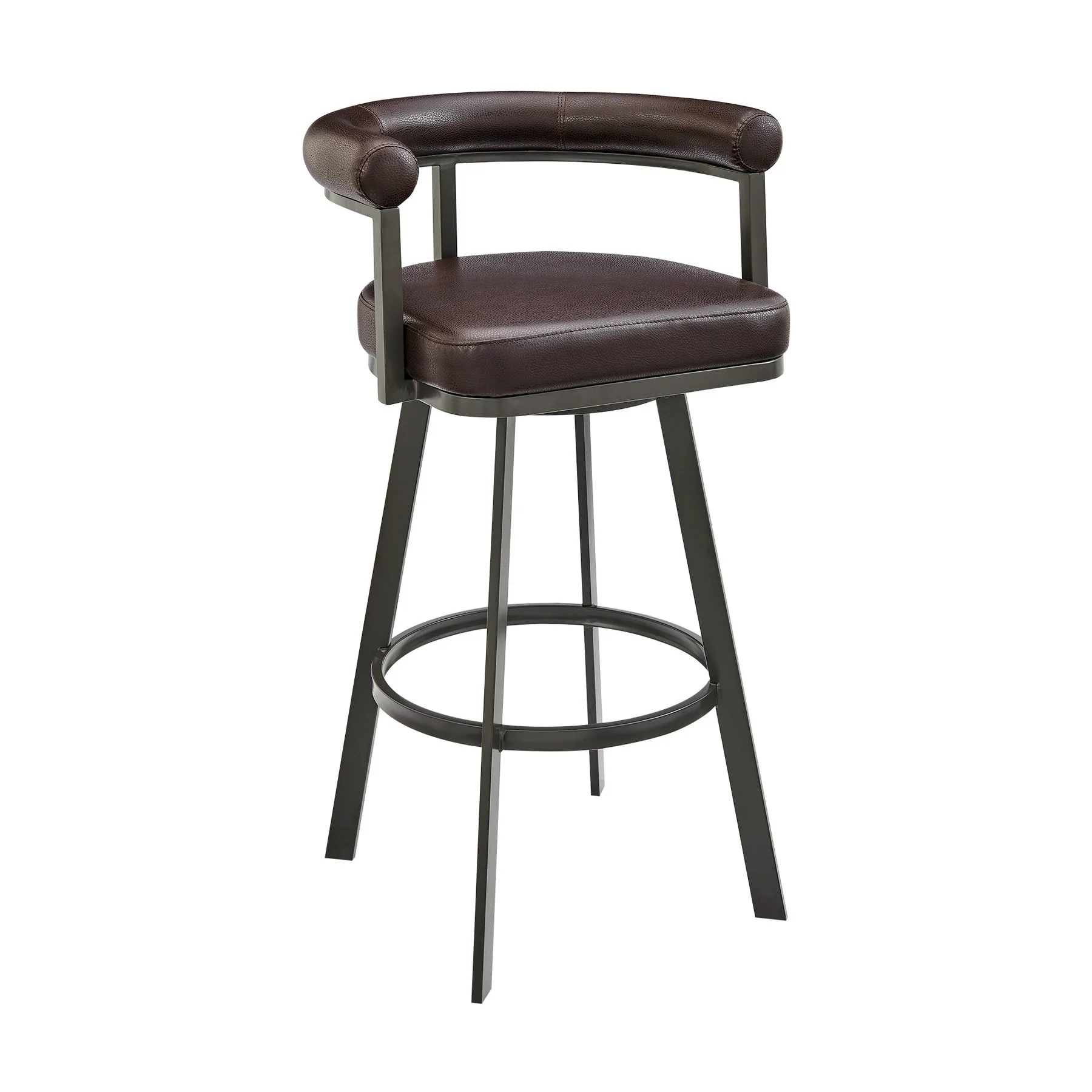 Magnolia Swivel Bar Stool in Brown Metal with Brown Faux Leather