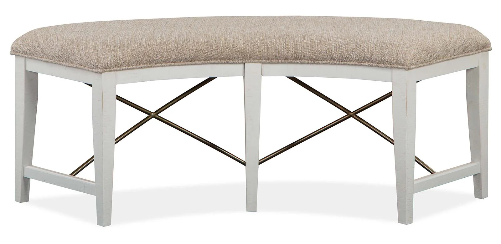 Magnussen Furniture Heron Cove Curved Bench with Upholstered Seat in Chalk White - Image 2