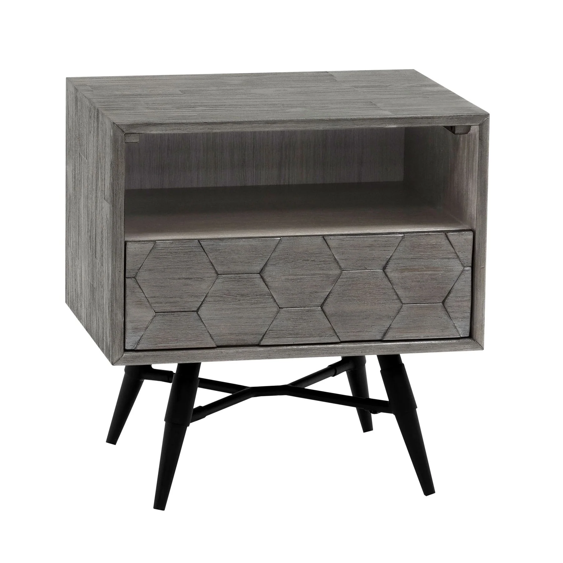 Makena 1 Drawer Night Stand in Gray Acacia Wood - Image 4