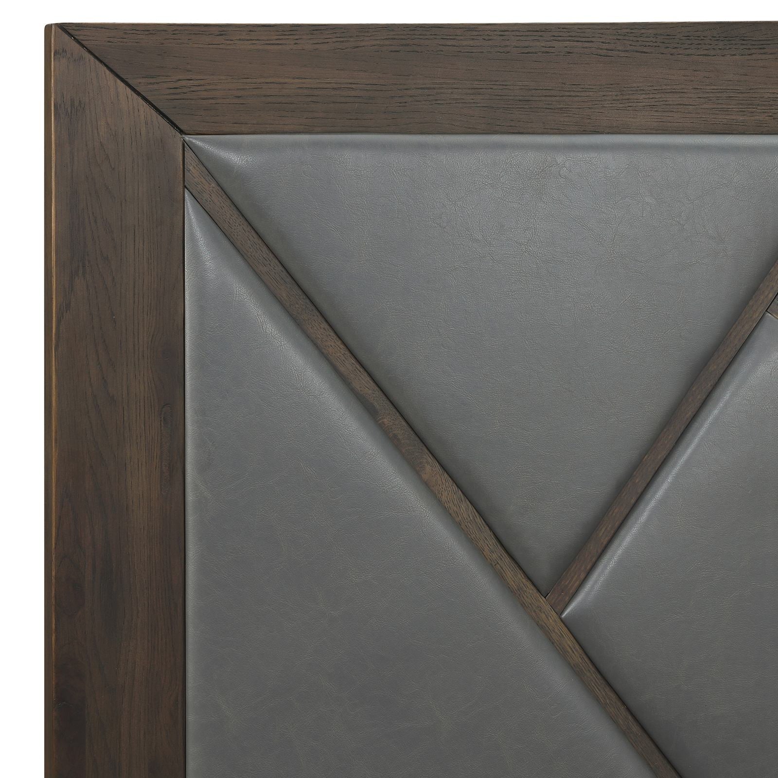 Marquis King Size Platform Bed Frame in Oak Wood with Faux Leather Headboard and Black Metal Legs - Image 5