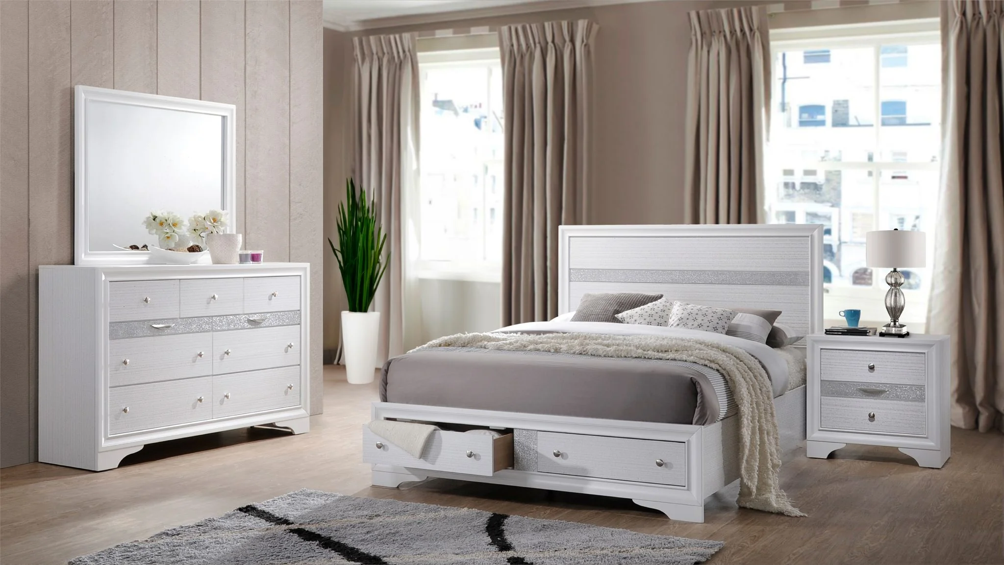 Matrix 4 Pc Queen Bed White