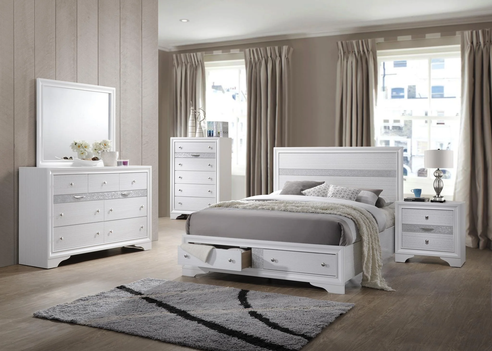 Matrix 4 Pc Queen Bed White - Image 2