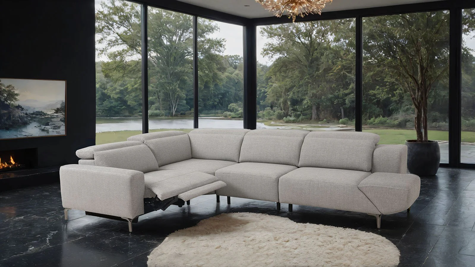 Melancton Power Sectional, Light Gray