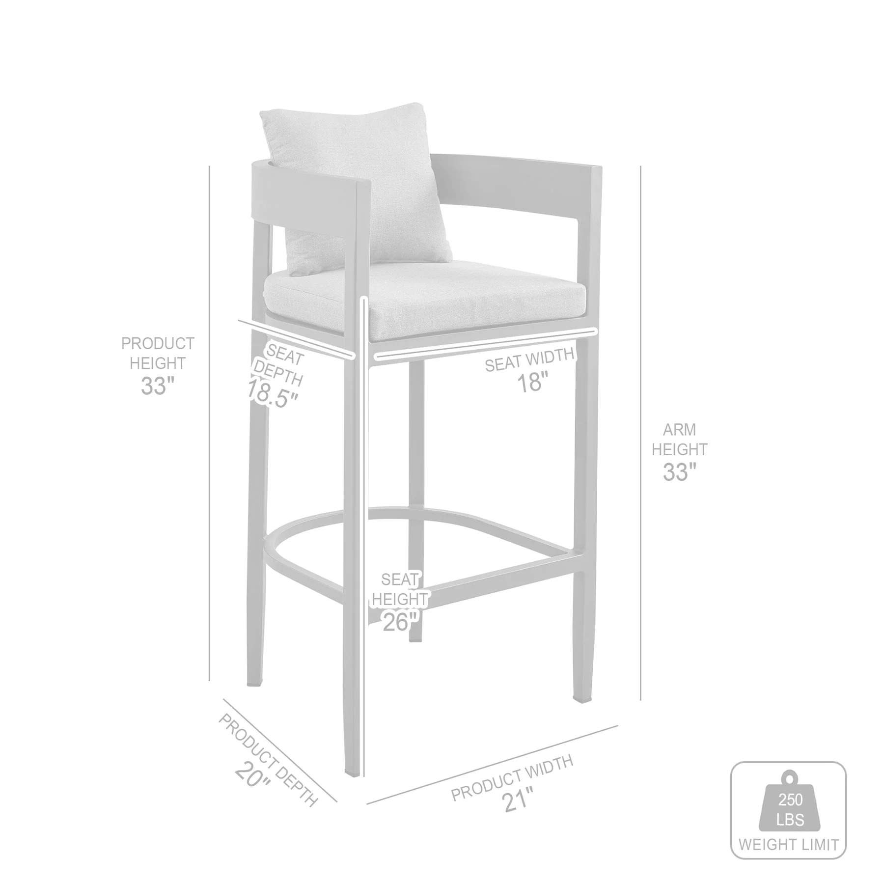 Menorca Outdoor Patio Counter Height Bar Stool in Aluminum with Gray Cushions - Image 8