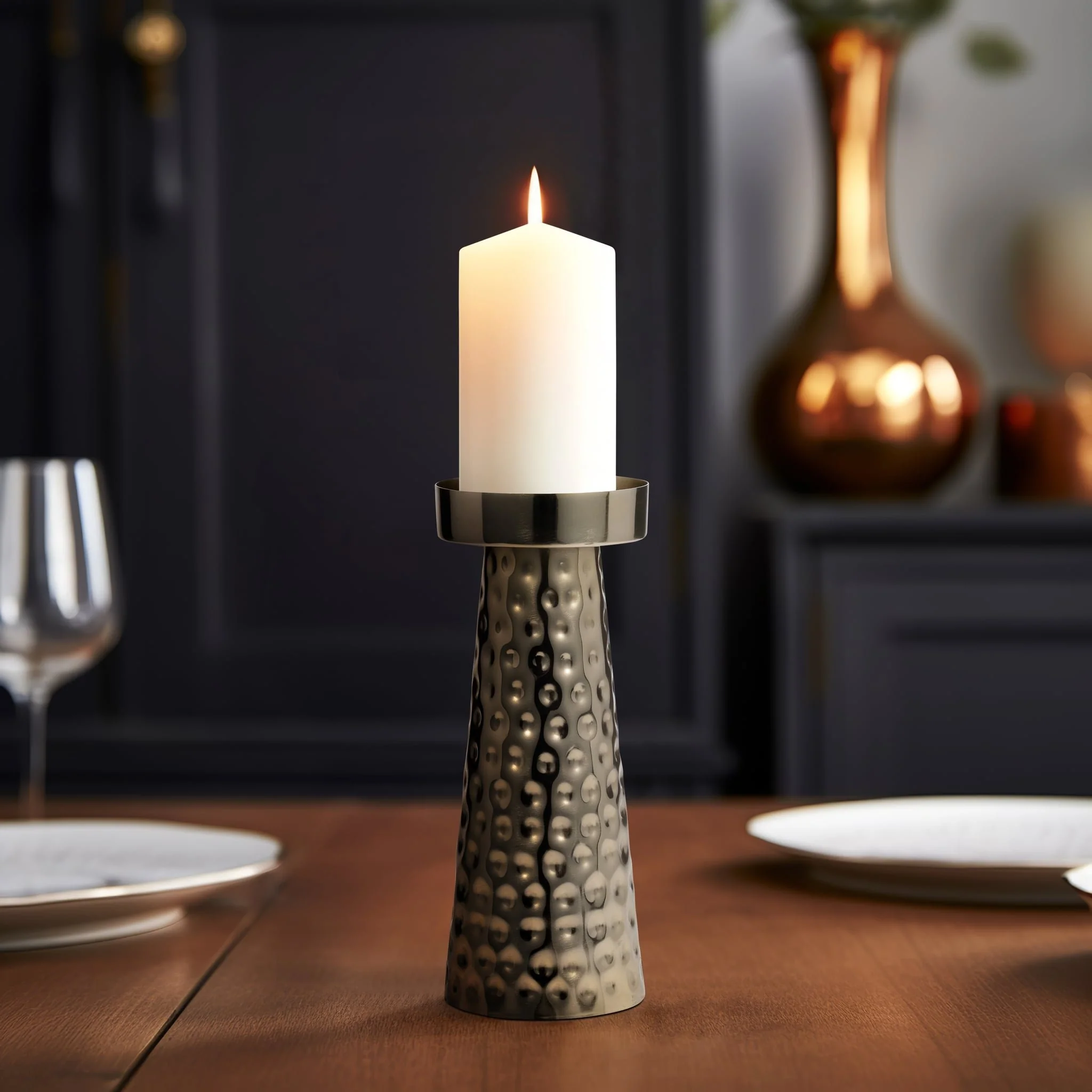 Metal, 10"h Hammered Candle Holder, Gold - Image 10