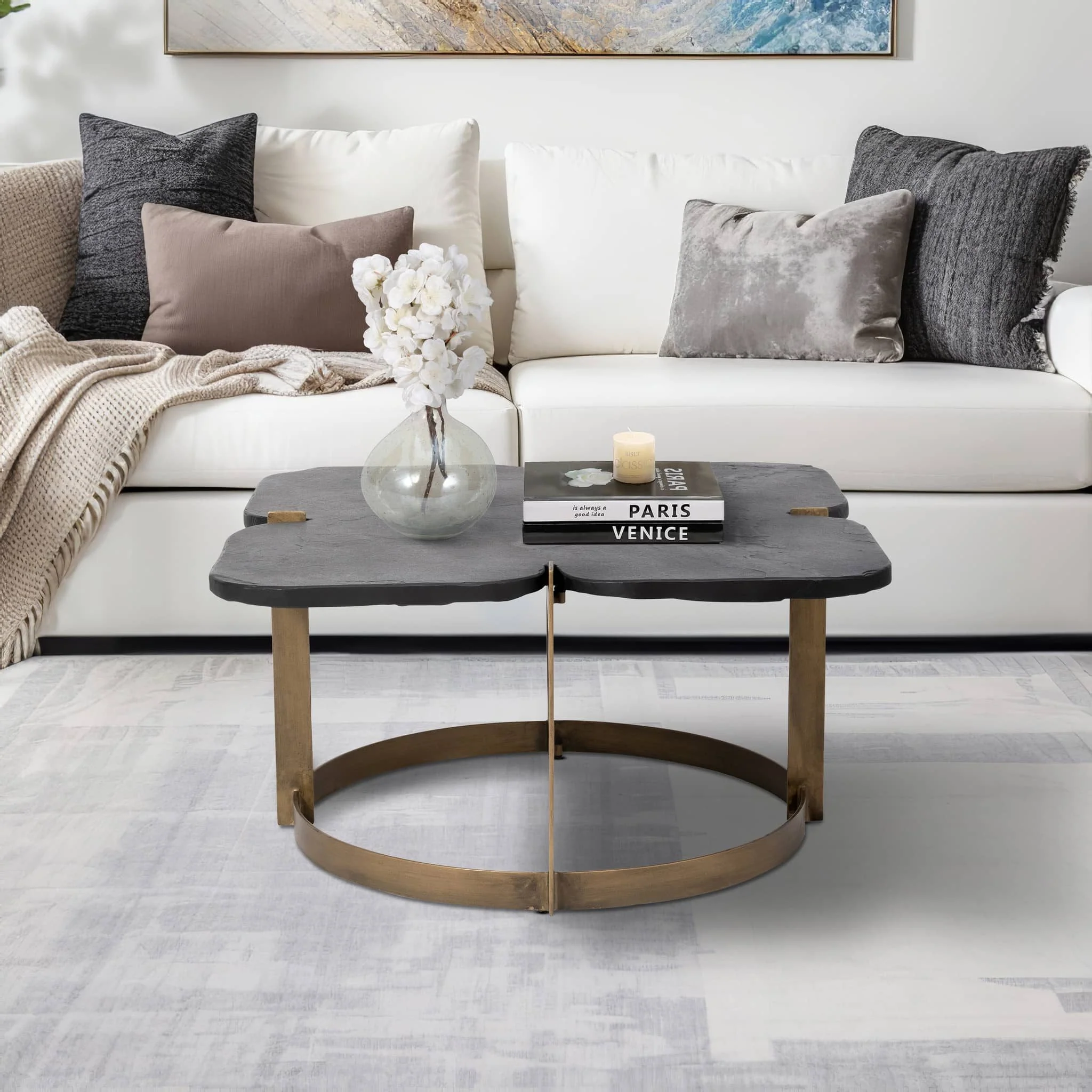 Metal, 32x17 Stone Top Coffee Table, 2boxes - Image 9