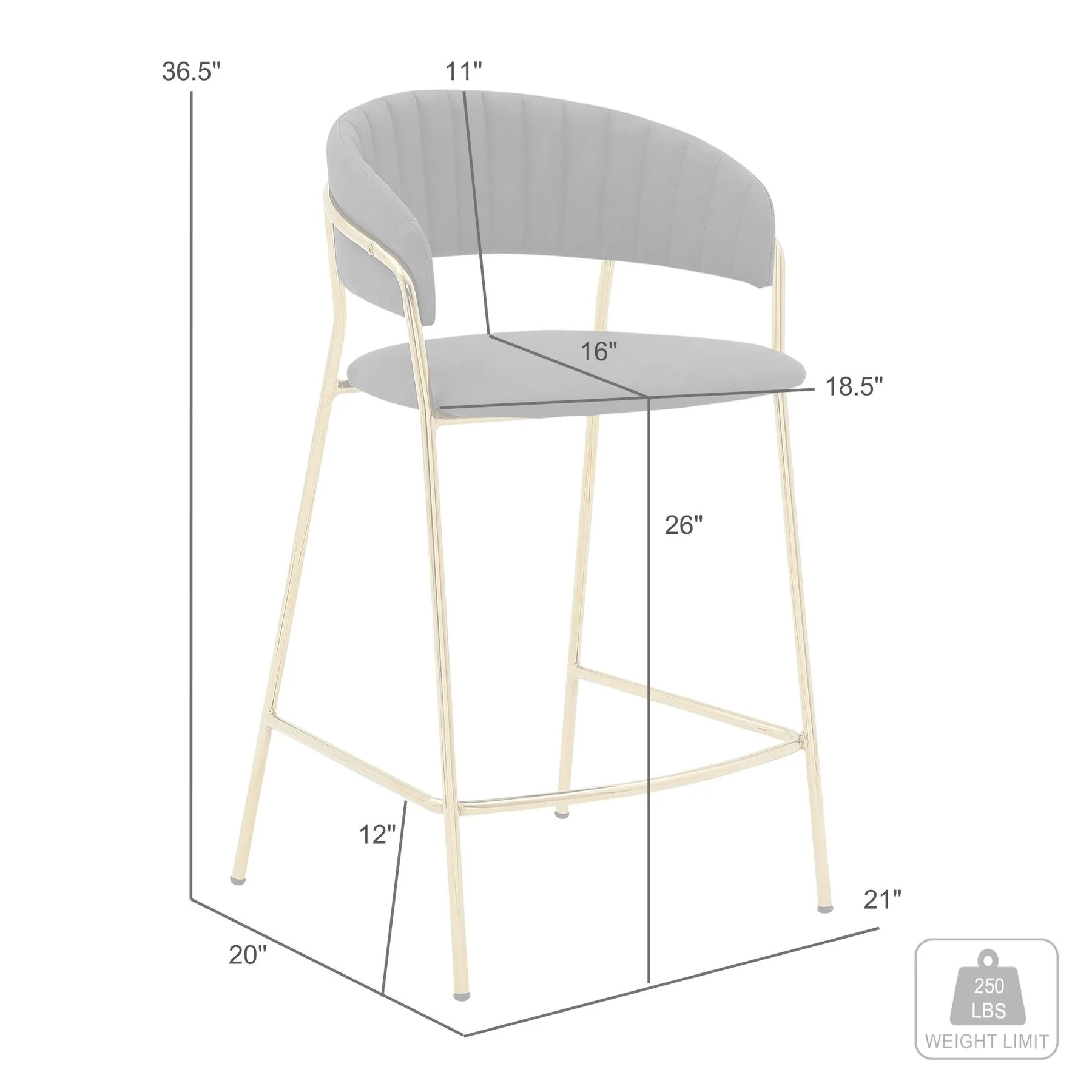 Nara 26" Blue Faux Leather and Metal Counter Height Barstool with Black frame - Image 7
