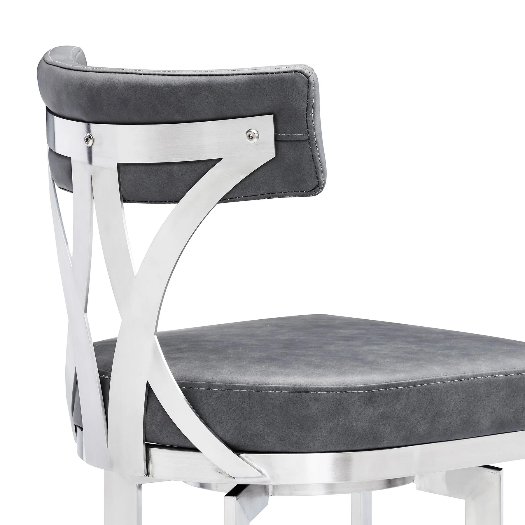 Natalie 26" Counter Height Vintage Gray Faux Leather Upholstery and Brushed Stainless Steel Bar Stool - Image 5