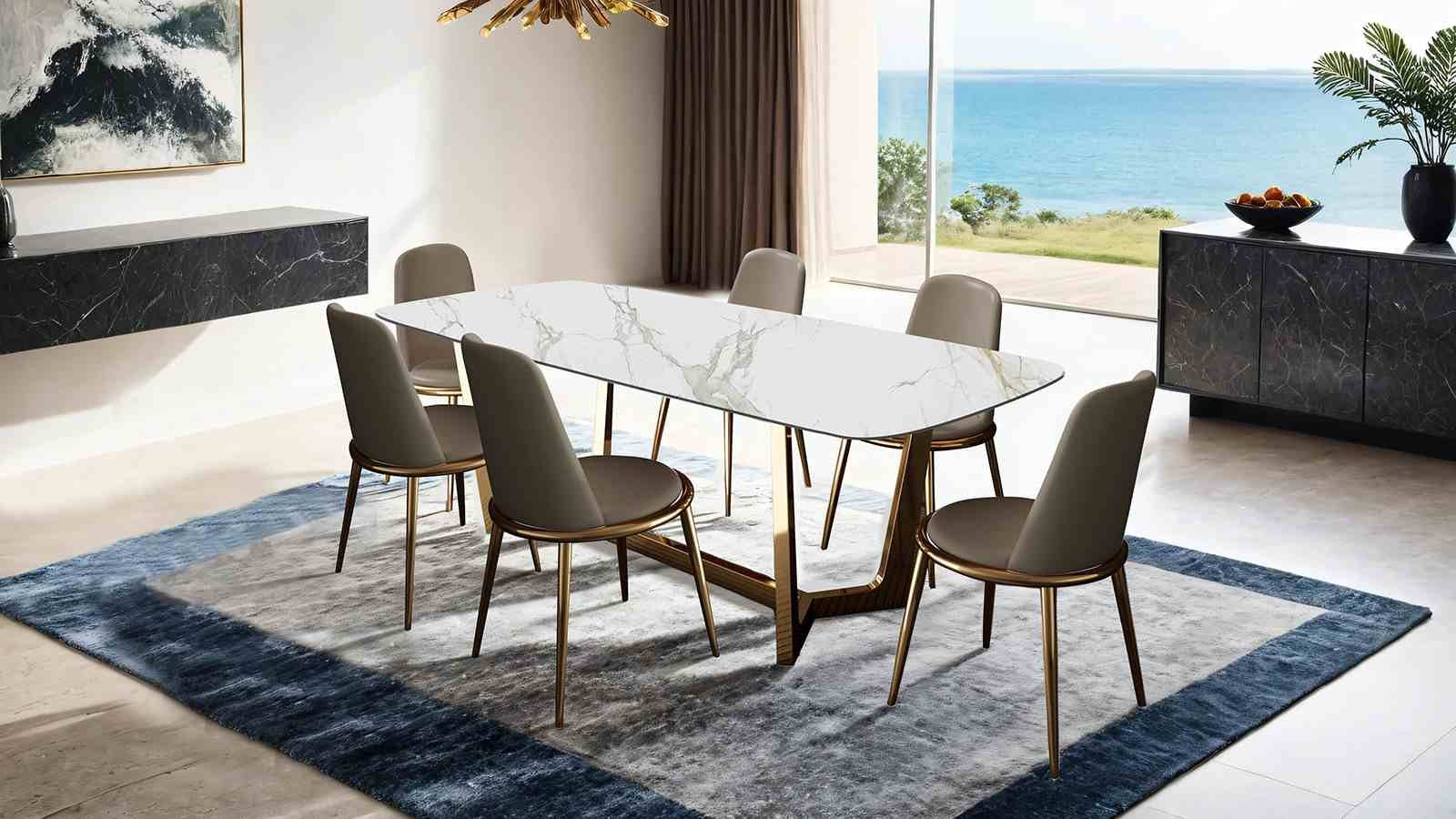 Norelli Dining Table, Gold/White